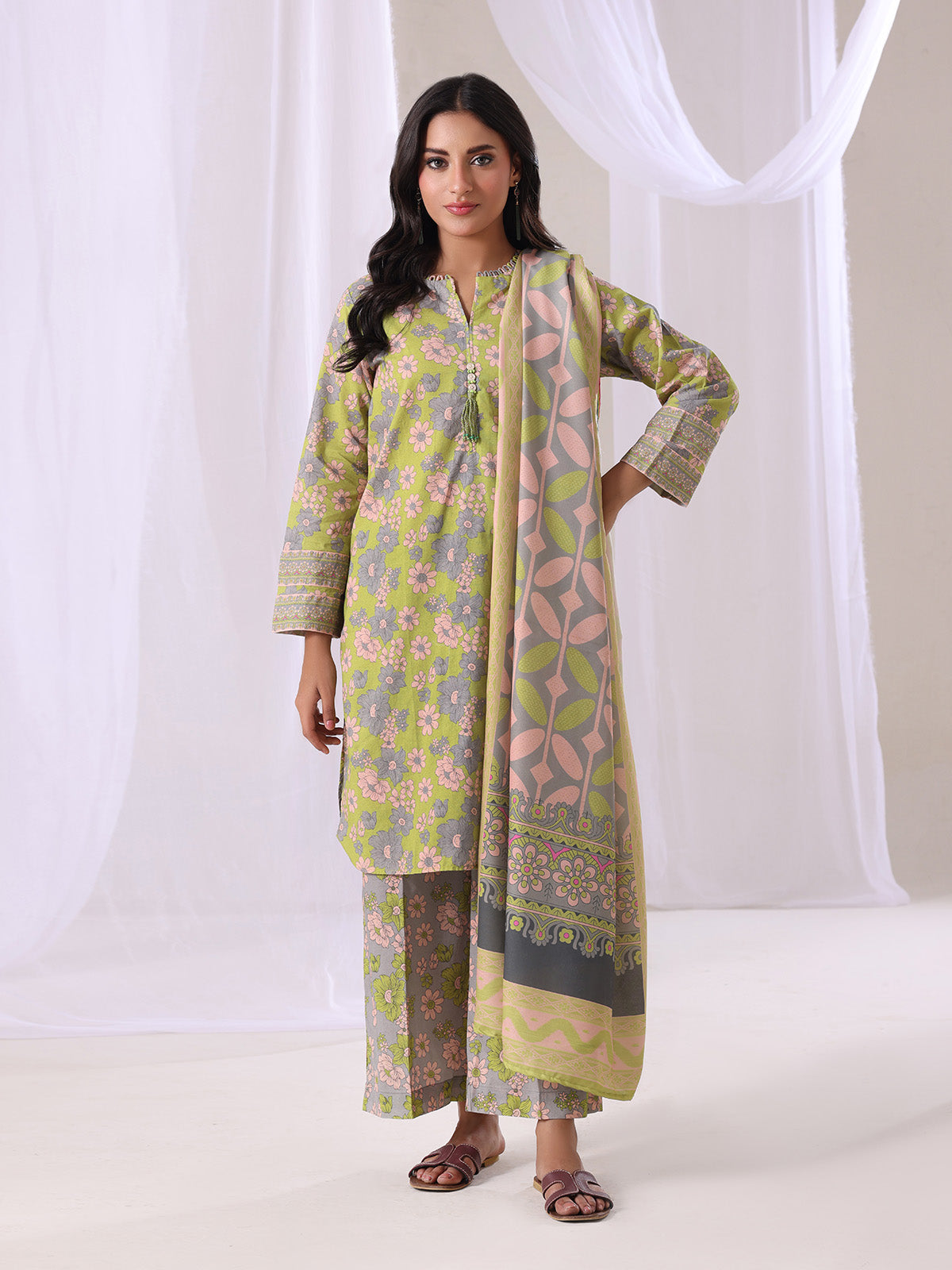 3Pc Printed Pret Suit Lawn Beige - OW3P-2505006