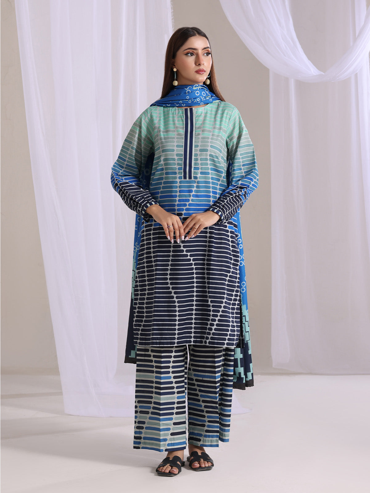 3Pc Printed Pret Suit Lawn Blue - OW3P-2505008