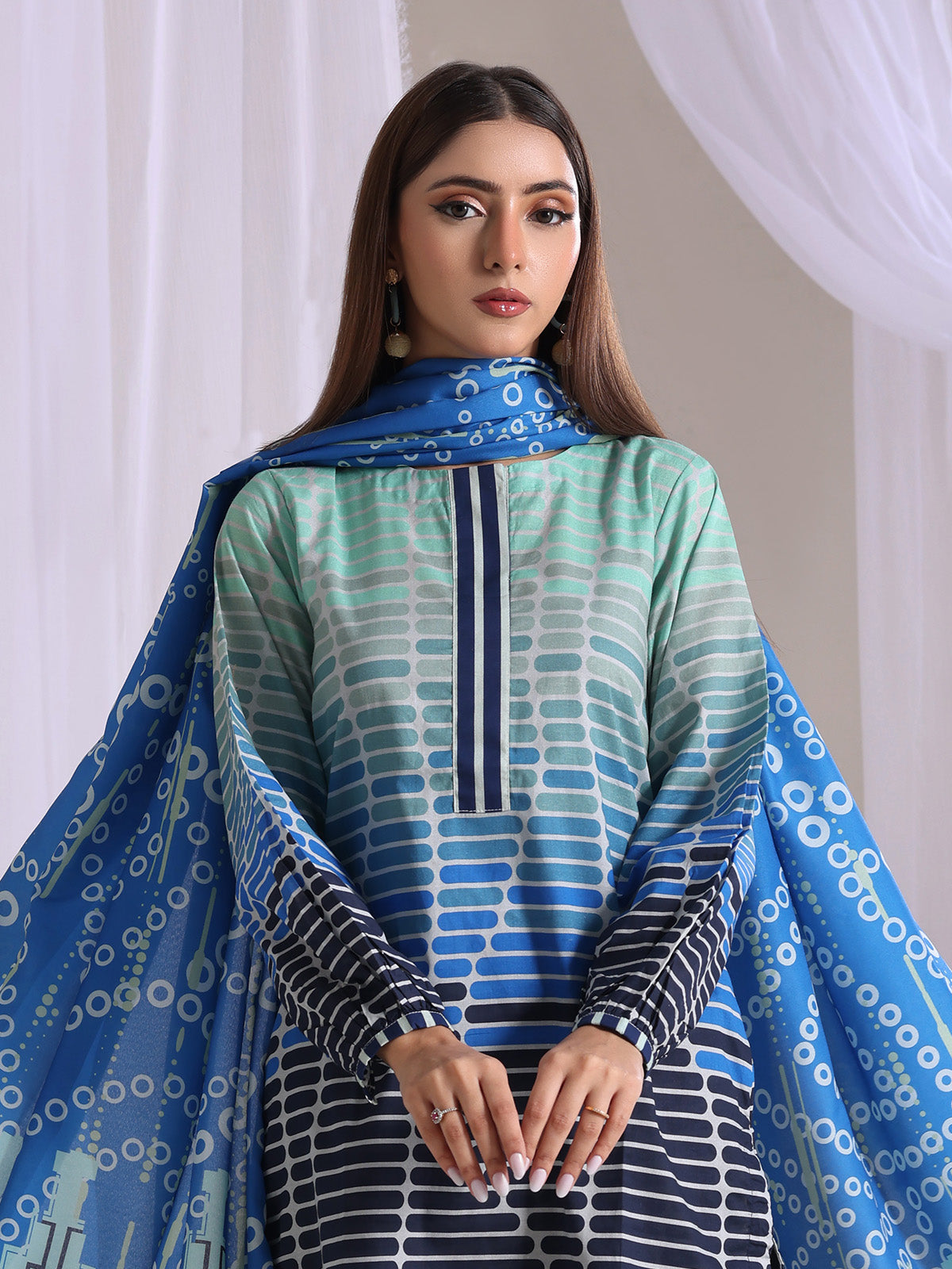 3Pc Printed Pret Suit Lawn Blue - OW3P-2505008