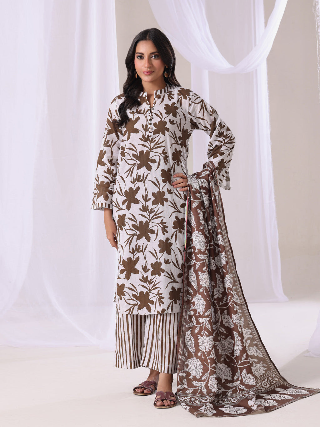 3Pc Printed Pret Suit Lawn Brown - OW3P-2505020