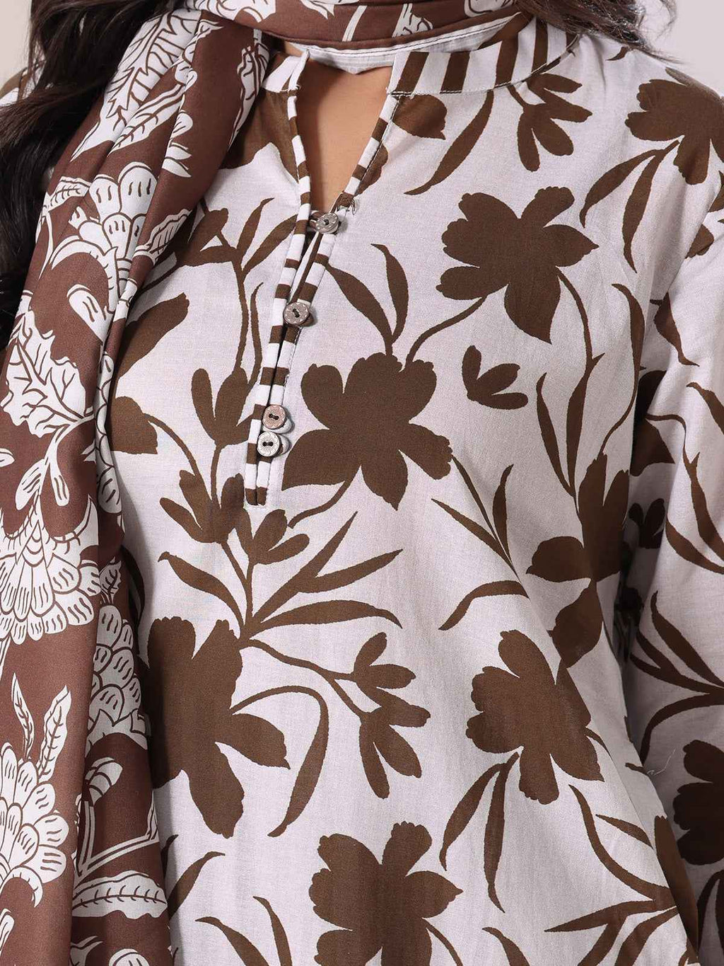 3Pc Printed Pret Suit Lawn Brown - OW3P-2505020