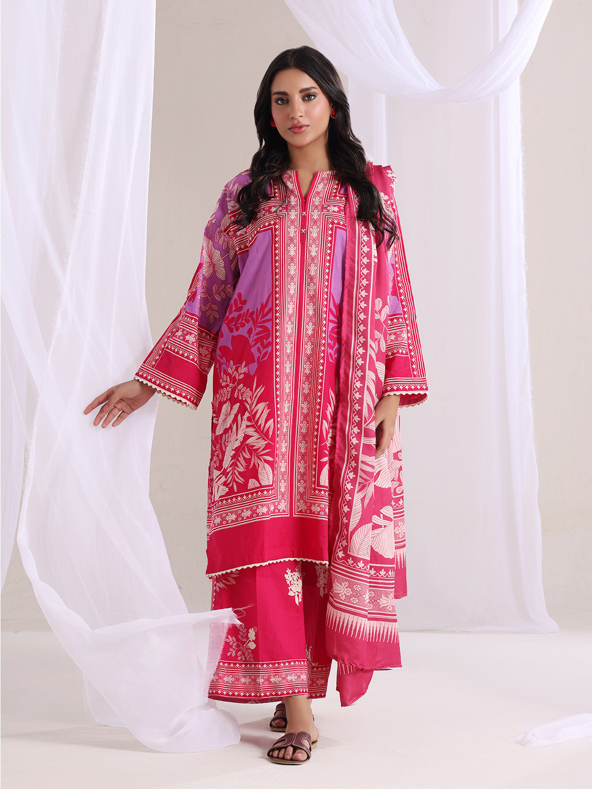 3Pc Printed Pret Suit Lawn Red - OW3P-2505013