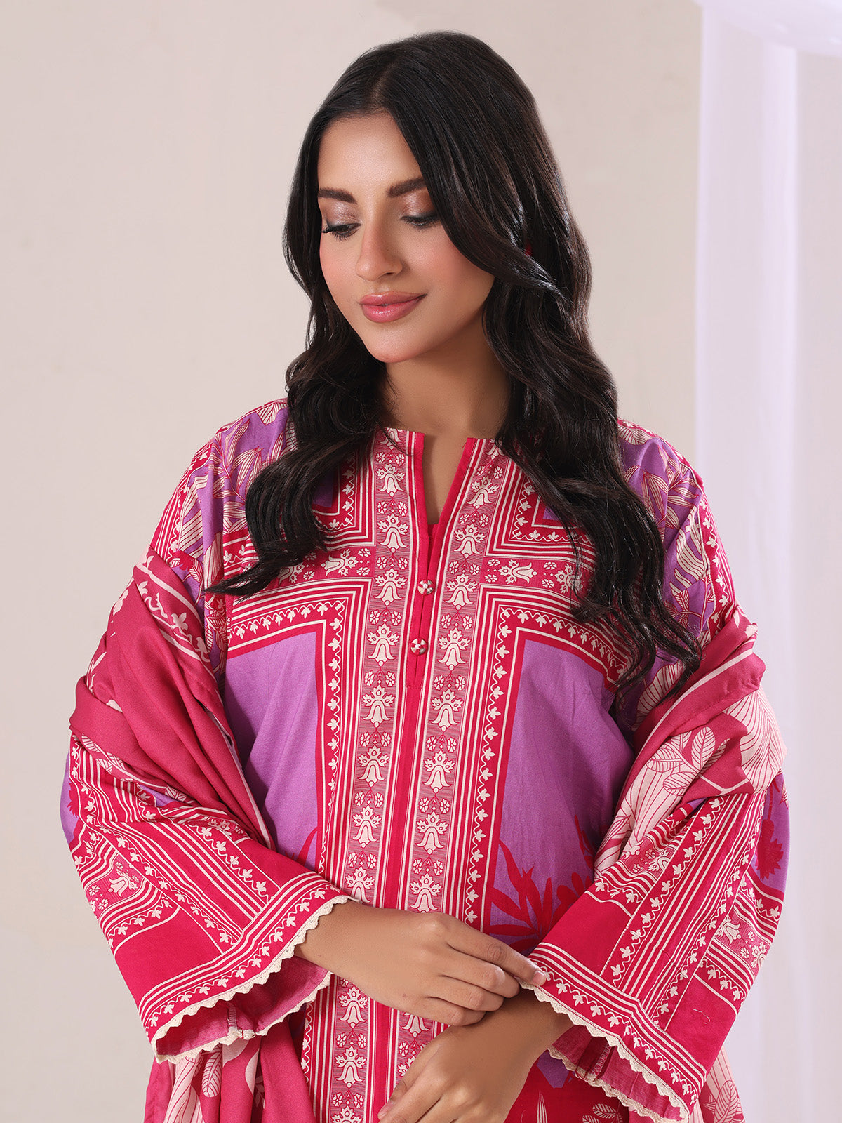3Pc Printed Pret Suit Lawn Red - OW3P-2505013
