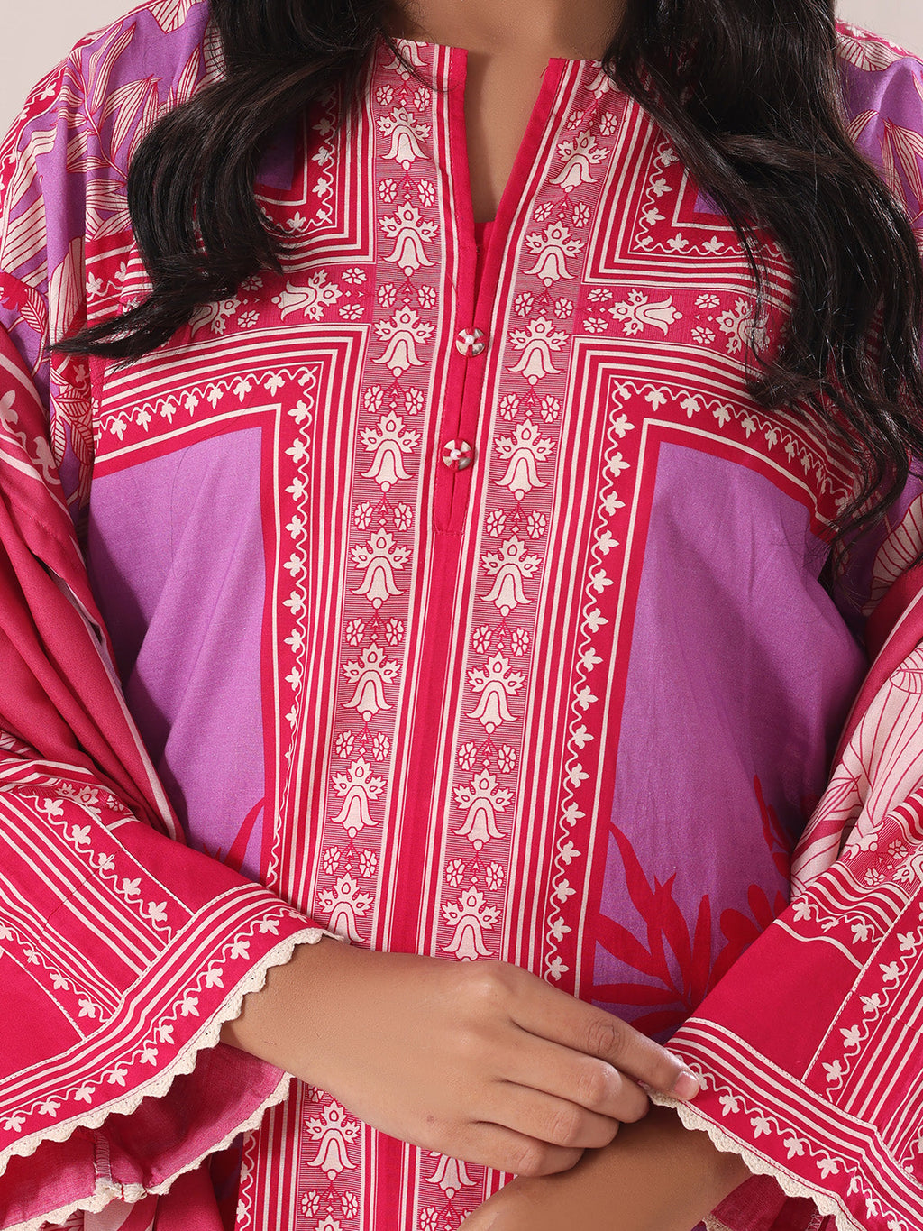 3Pc Printed Pret Suit Lawn Red - OW3P-2505013