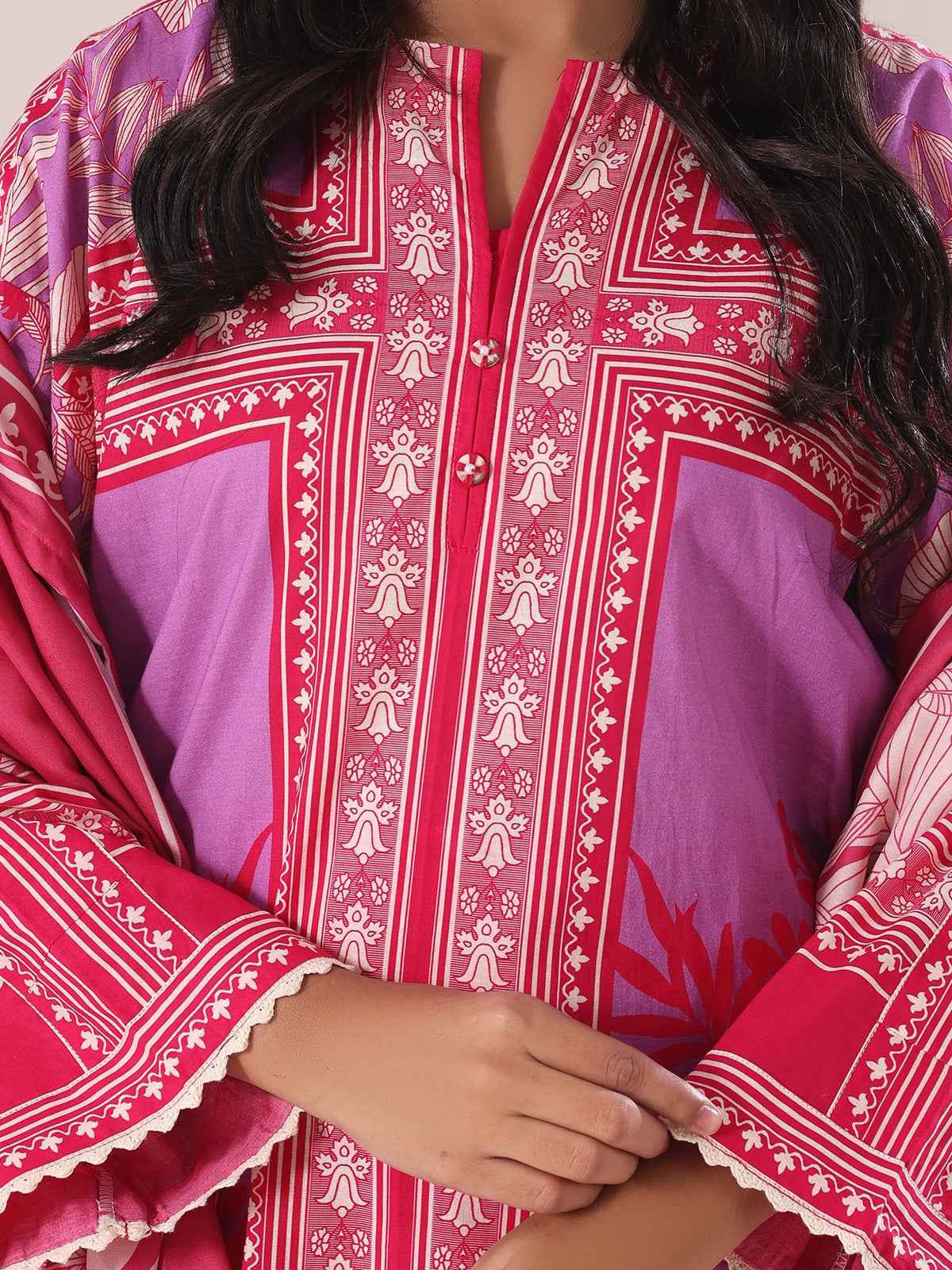 3Pc Printed Pret Suit Lawn Red - OW3P-2505013