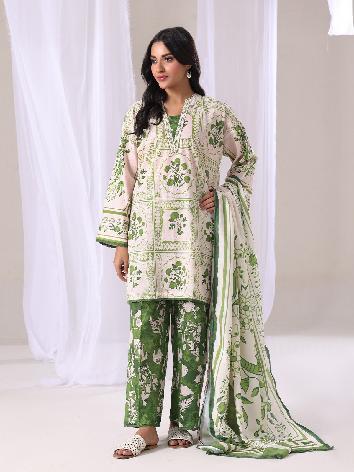 3Pc Printed Pret Suit Lawn Green - OW3P-2505014