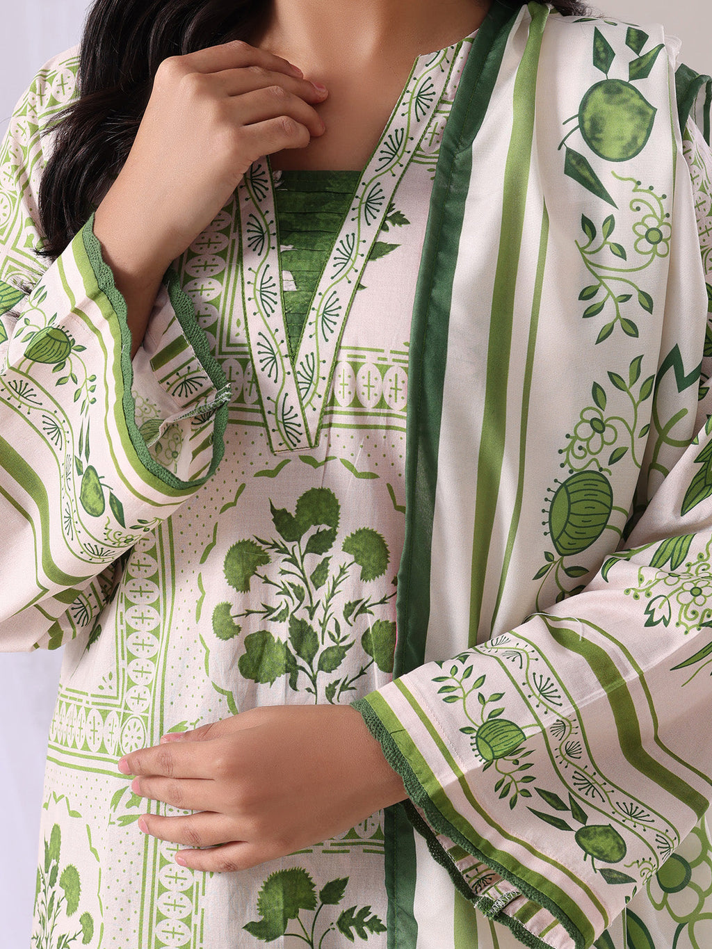 3Pc Printed Unstitched Suit Lawn Green - OL3P-6388-A