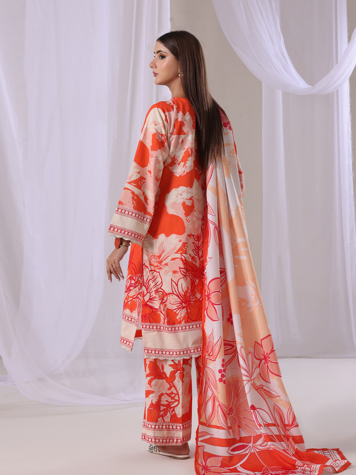 3Pc Printed Pret Suit Lawn Orange - OW3P-2505016