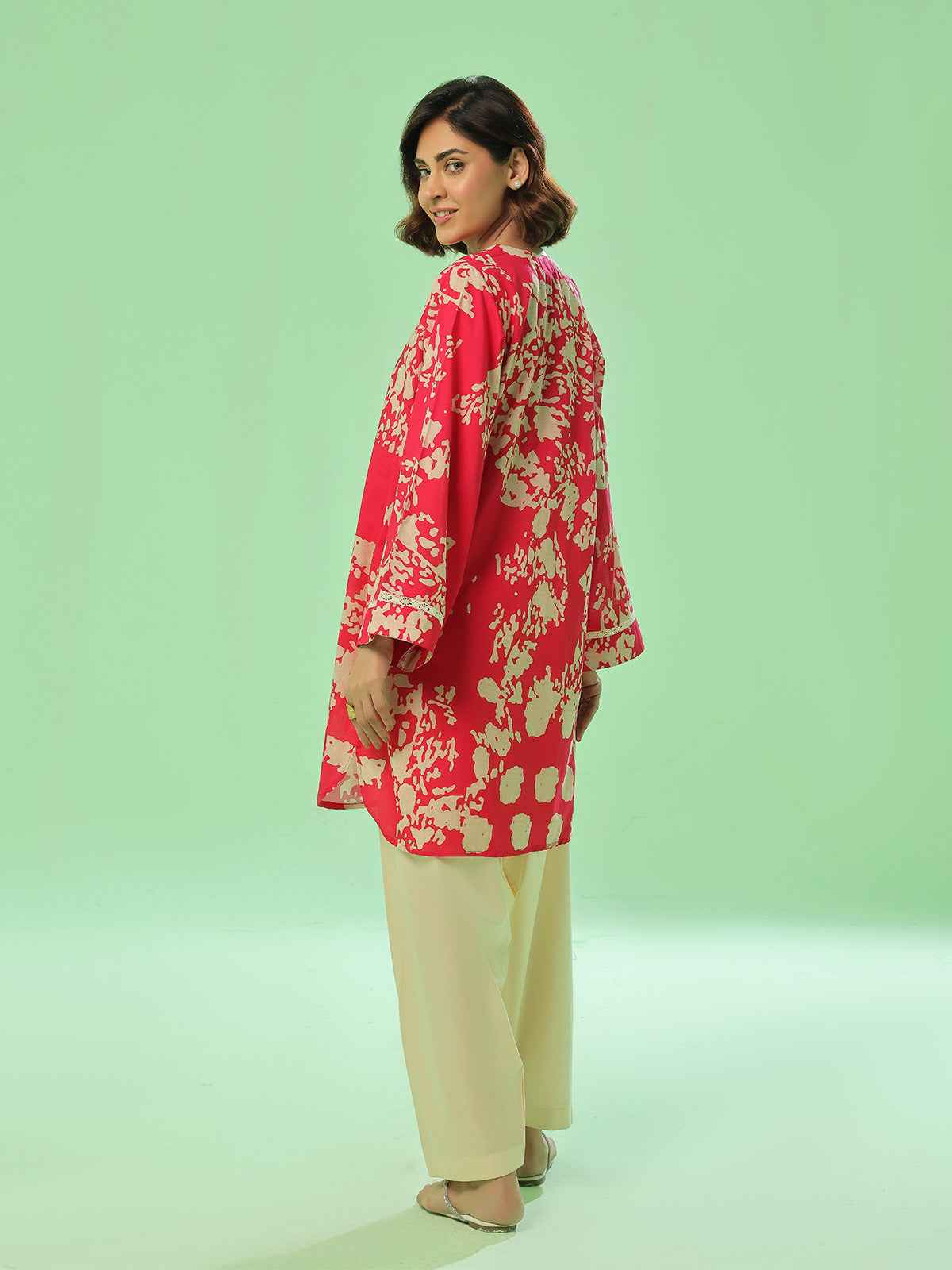 1Pc Printed Pret Kurti Lawn Red - OWKT-2505037