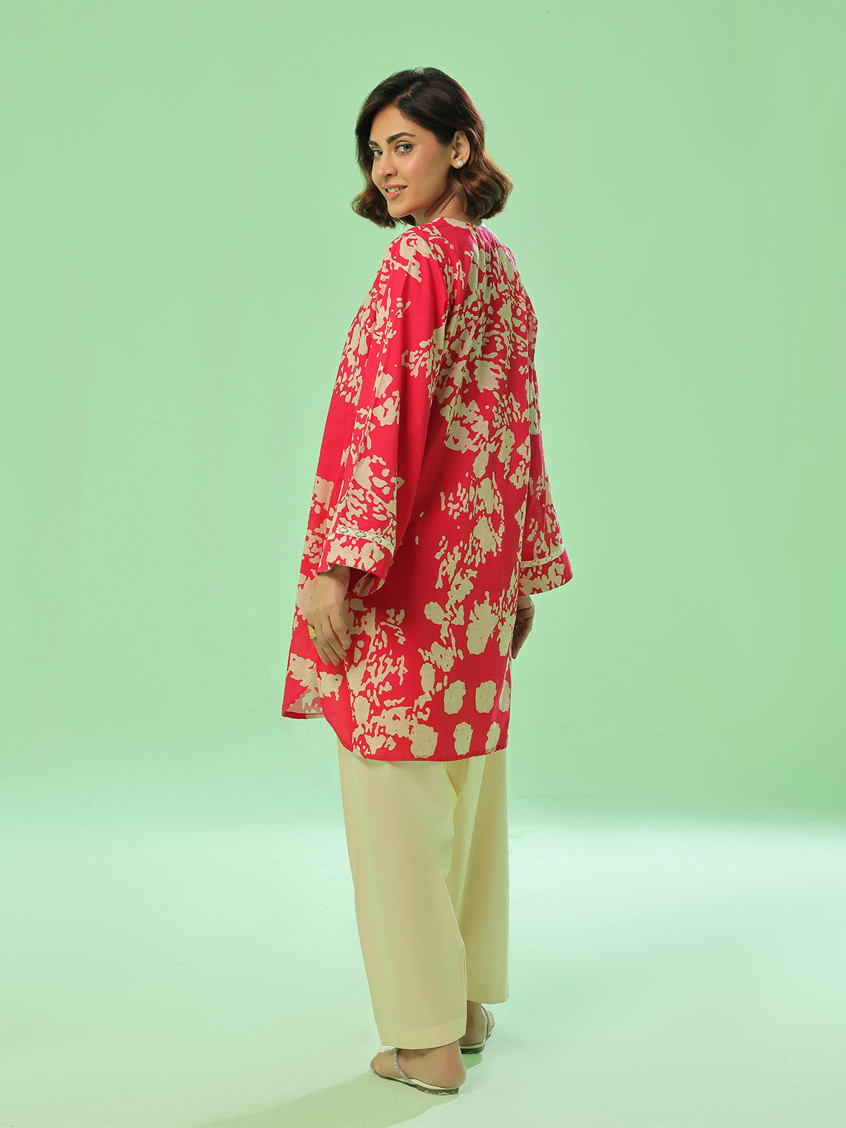 1Pc Printed Pret Kurti Lawn Red - OWKT-2505037
