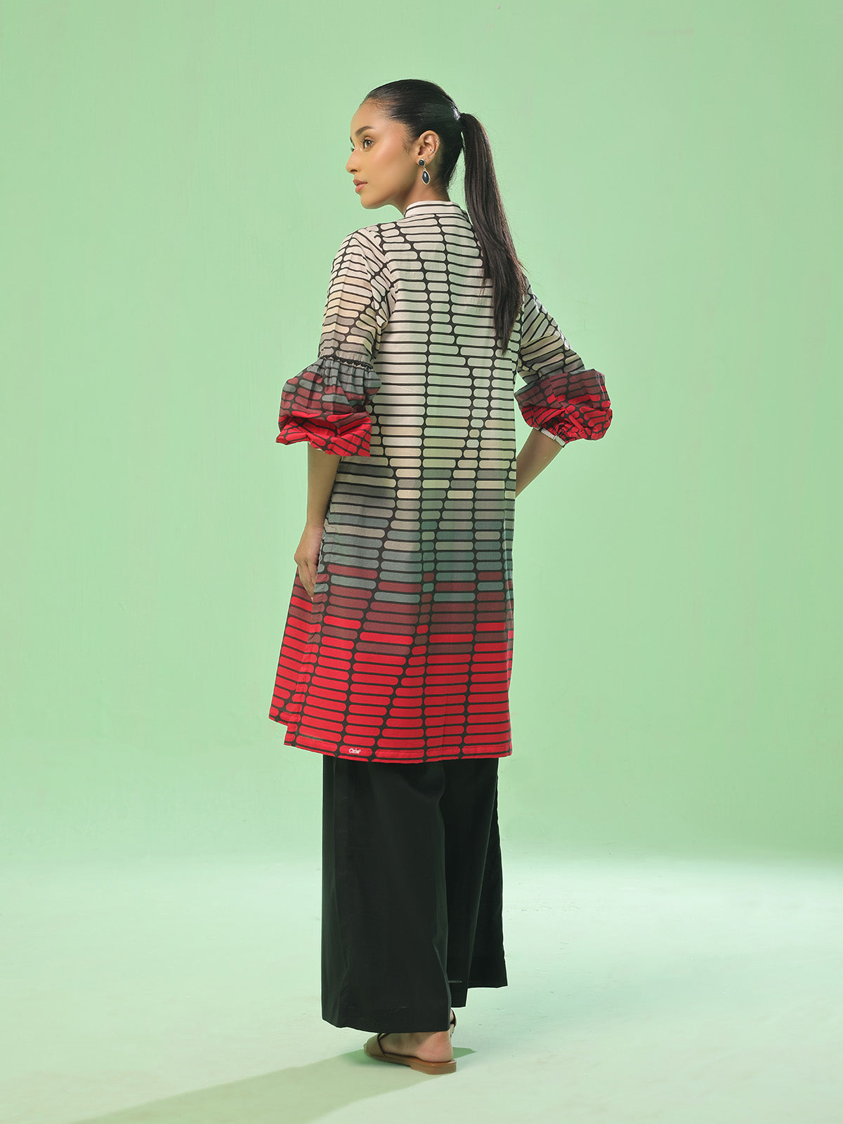 1Pc Printed Pret Kurti Lawn Beige & Black - OWKT-2505038