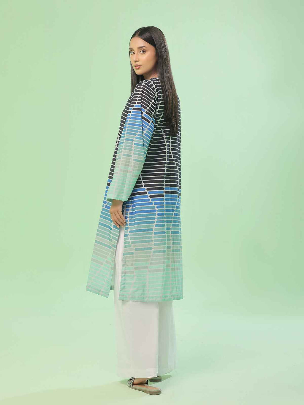 1Pc Printed Pret Kurti Lawn Blue - OWKT-2505039