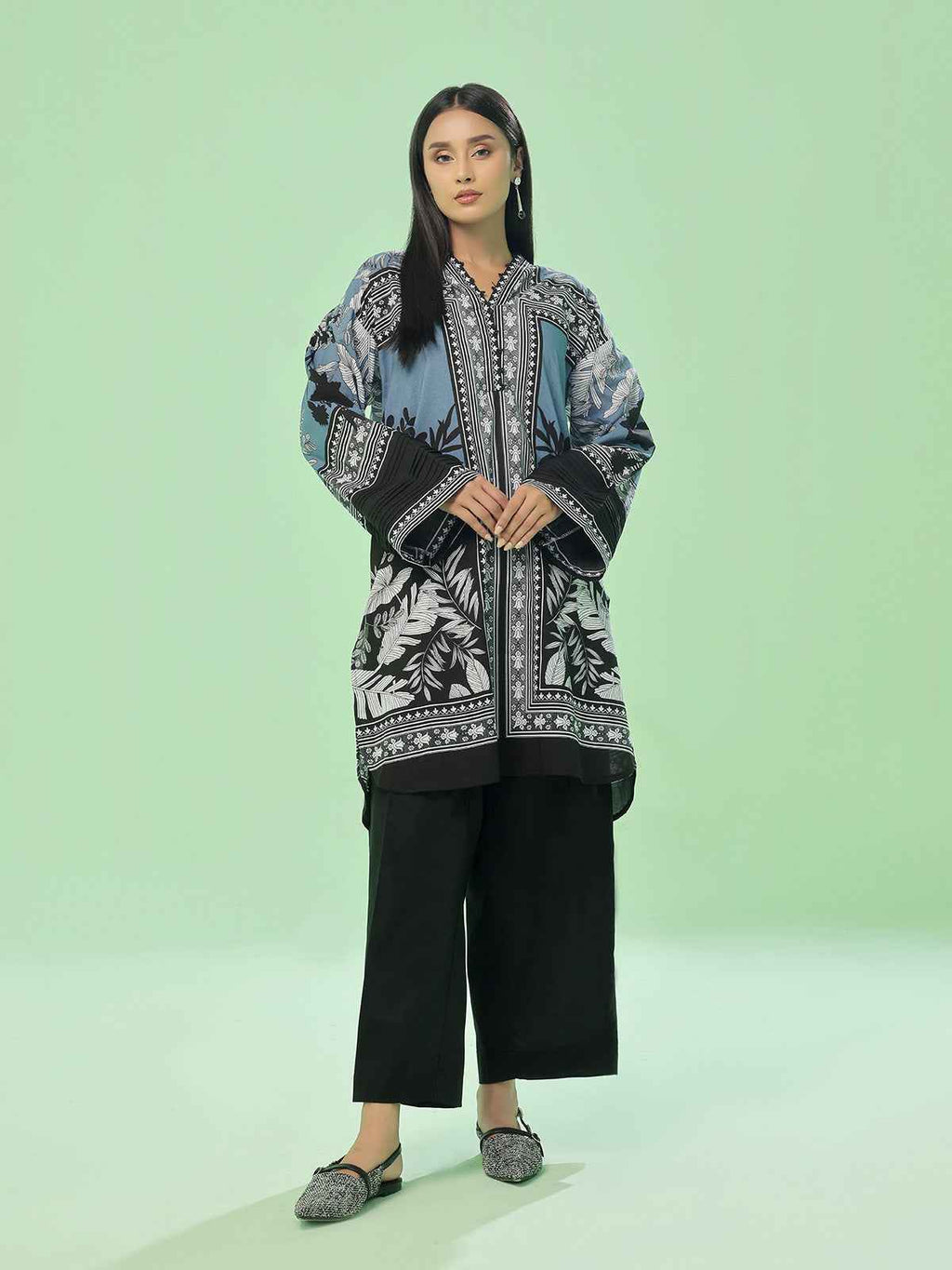 1Pc Printed Pret Kurti Lawn Grey - OWKT-2505041