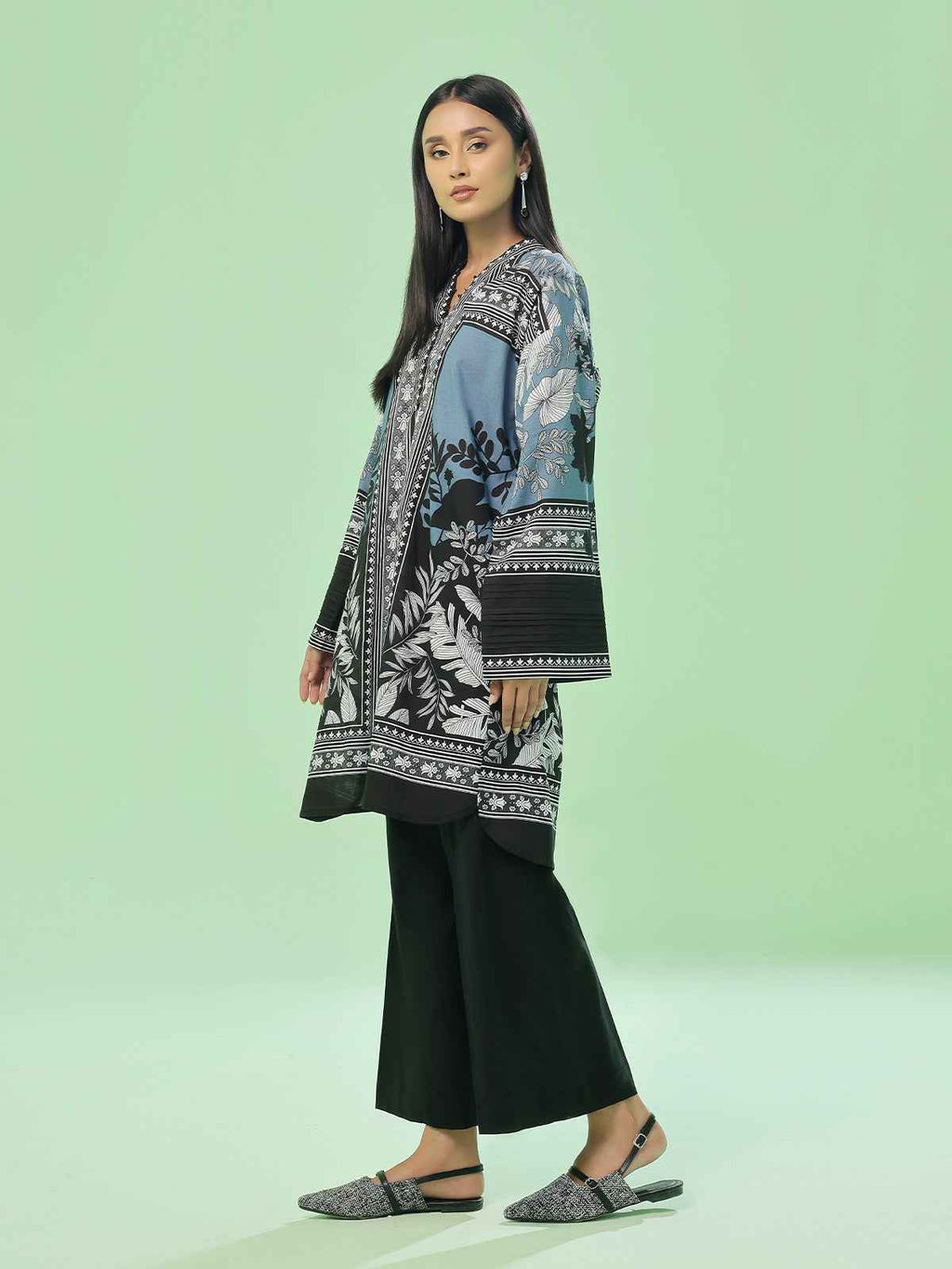 1Pc Printed Pret Kurti Lawn Grey - OWKT-2505041