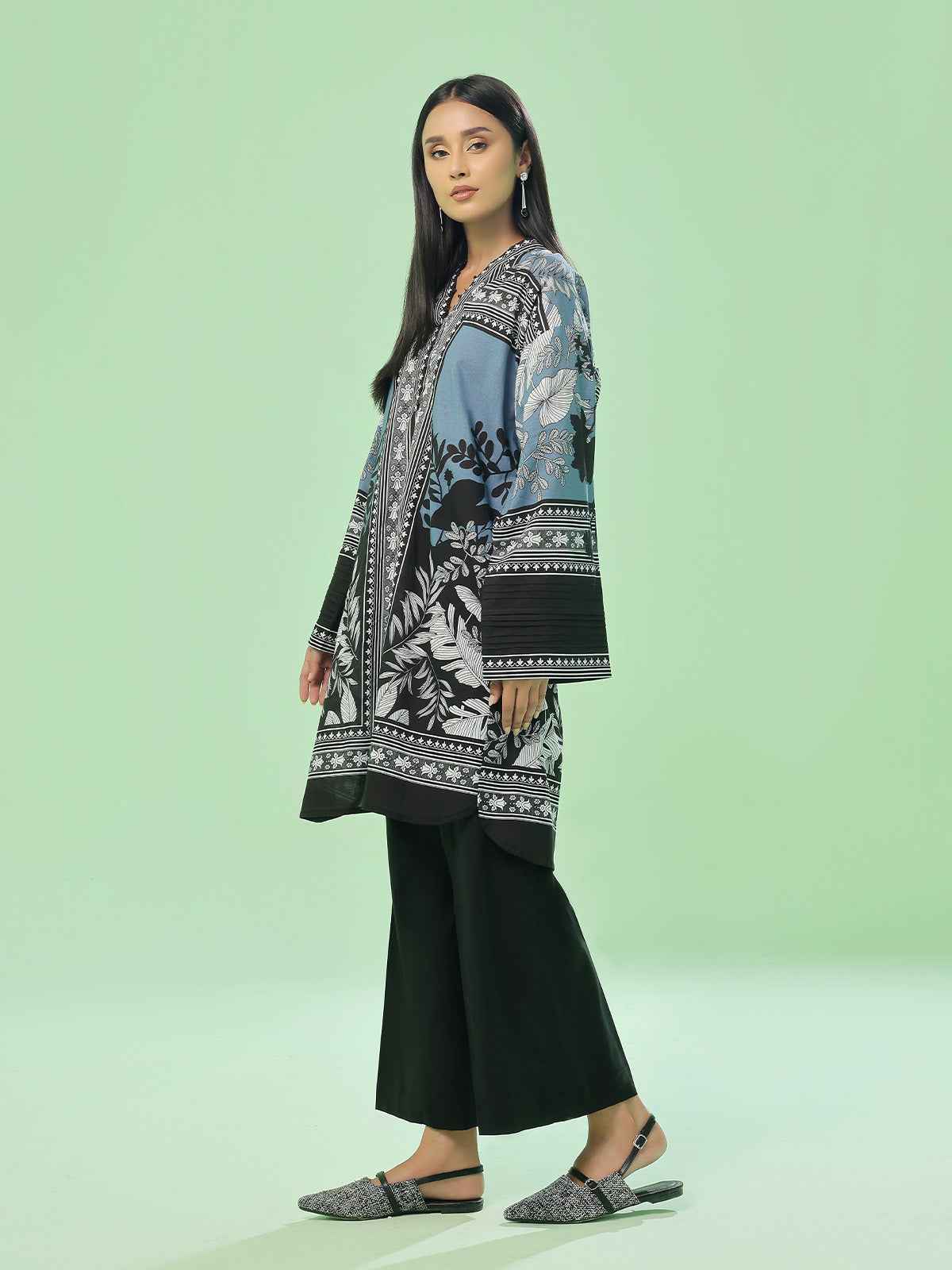 1Pc Printed Pret Kurti Lawn Grey - OWKT-2505041