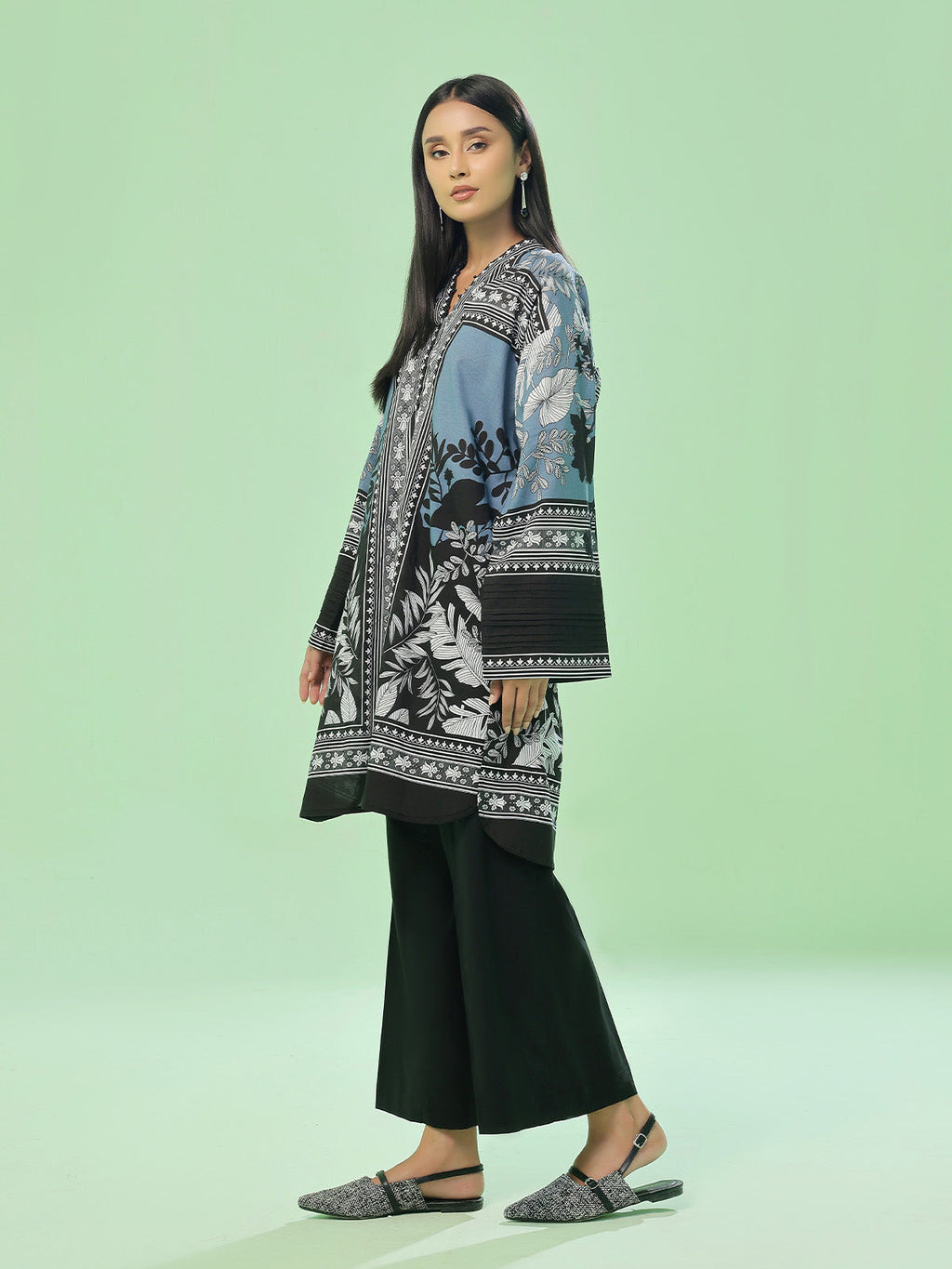 1Pc Printed Pret Kurti Lawn Grey - OWKT-2505041
