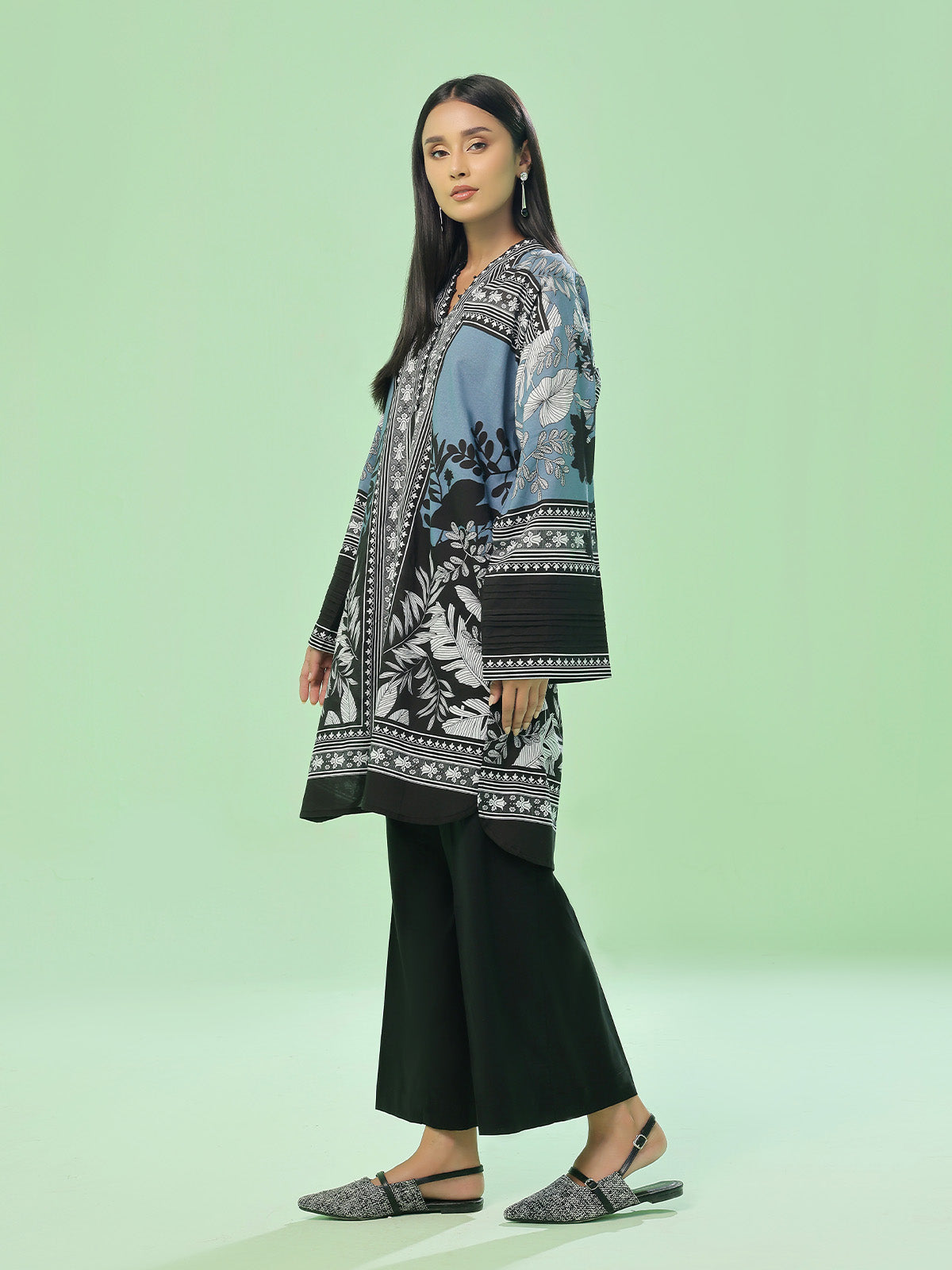 1Pc Printed Pret Kurti Lawn Grey - OWKT-2505041