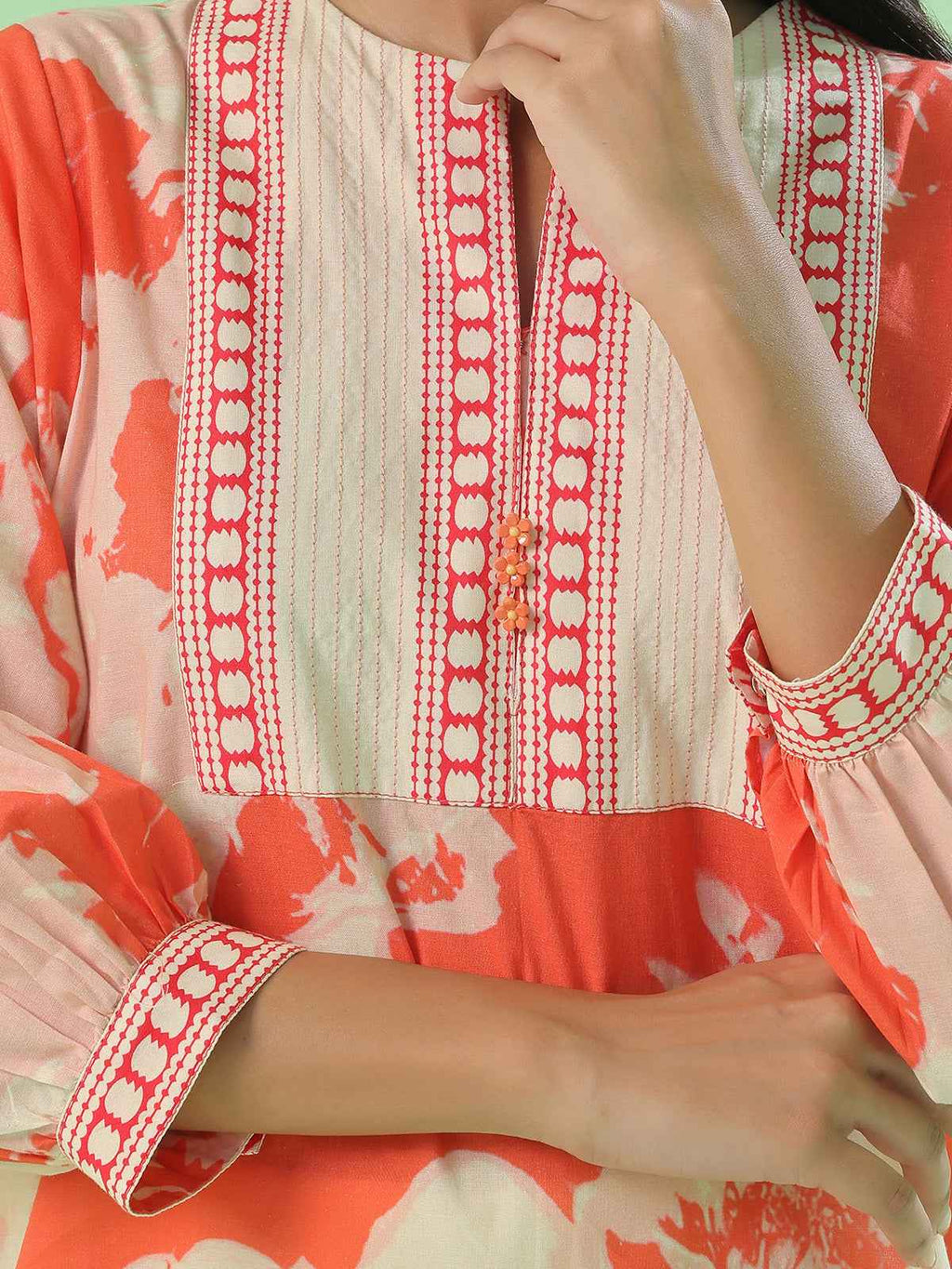 1Pc Printed Pret Kurti Lawn Orange - OWKT-2505044