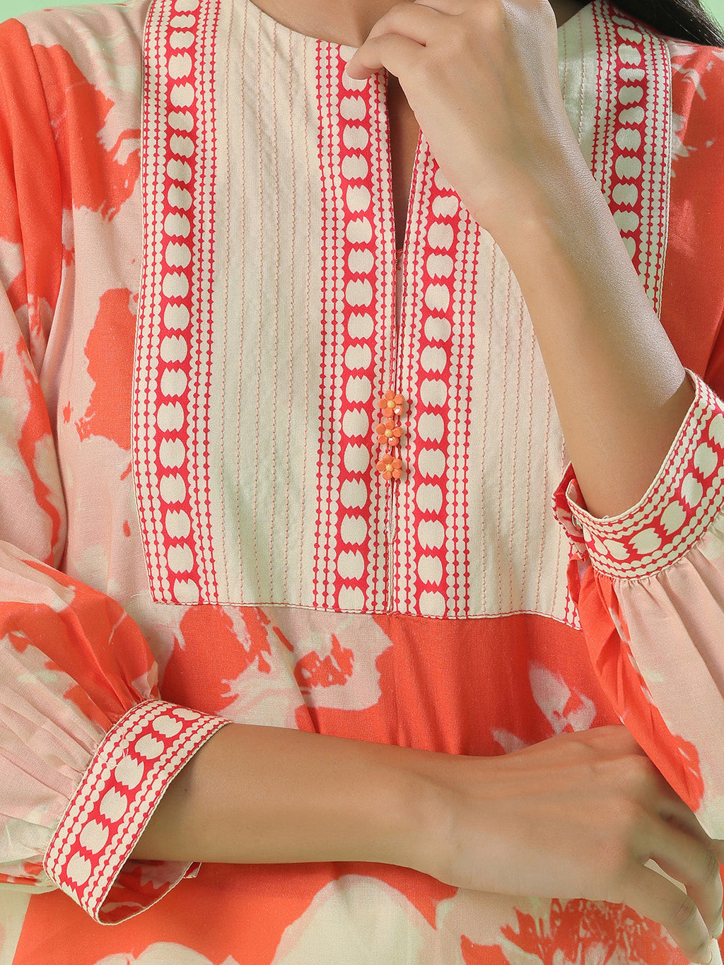 1Pc Printed Pret Kurti Lawn Orange - OWKT-2505044
