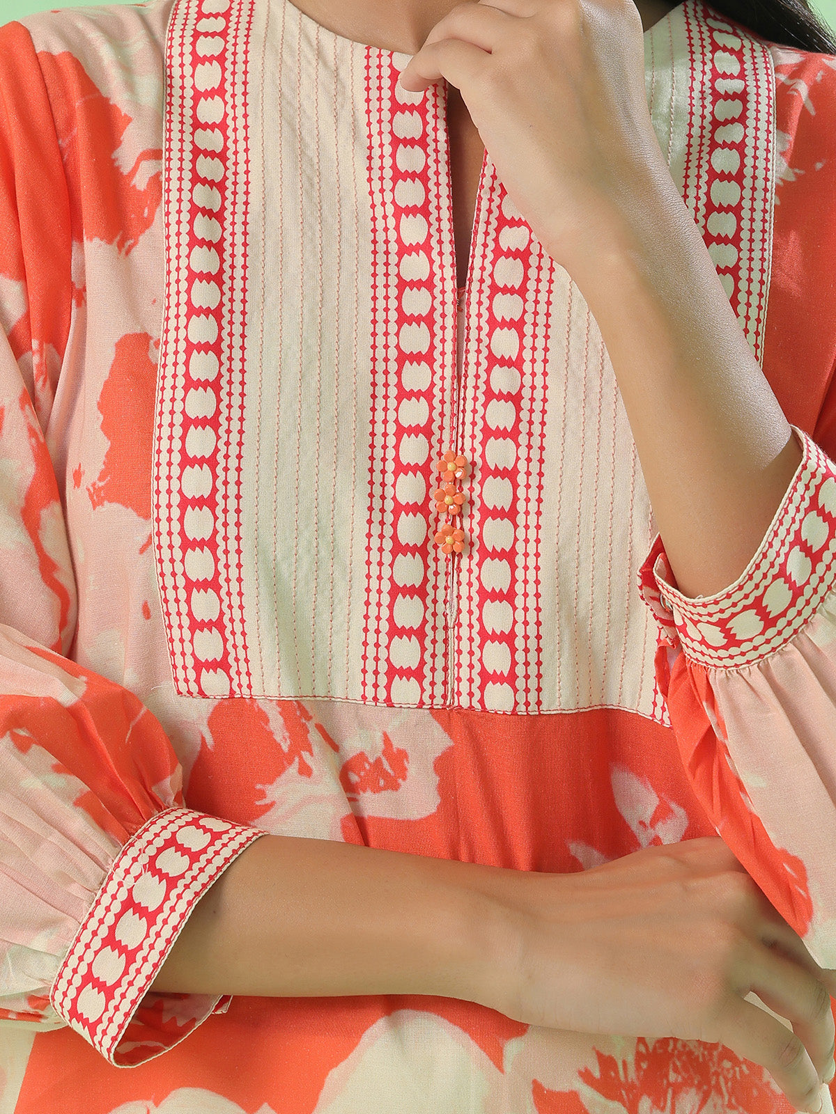 1Pc Printed Pret Kurti Lawn Orange - OWKT-2505044