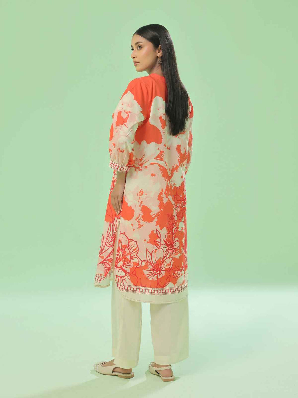 1Pc Printed Pret Kurti Lawn Orange - OWKT-2505044
