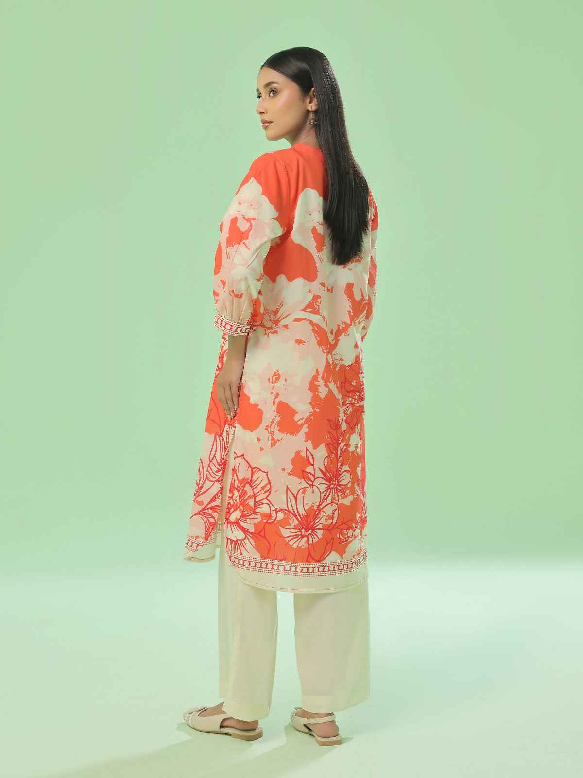 1Pc Printed Pret Kurti Lawn Orange - OWKT-2505044