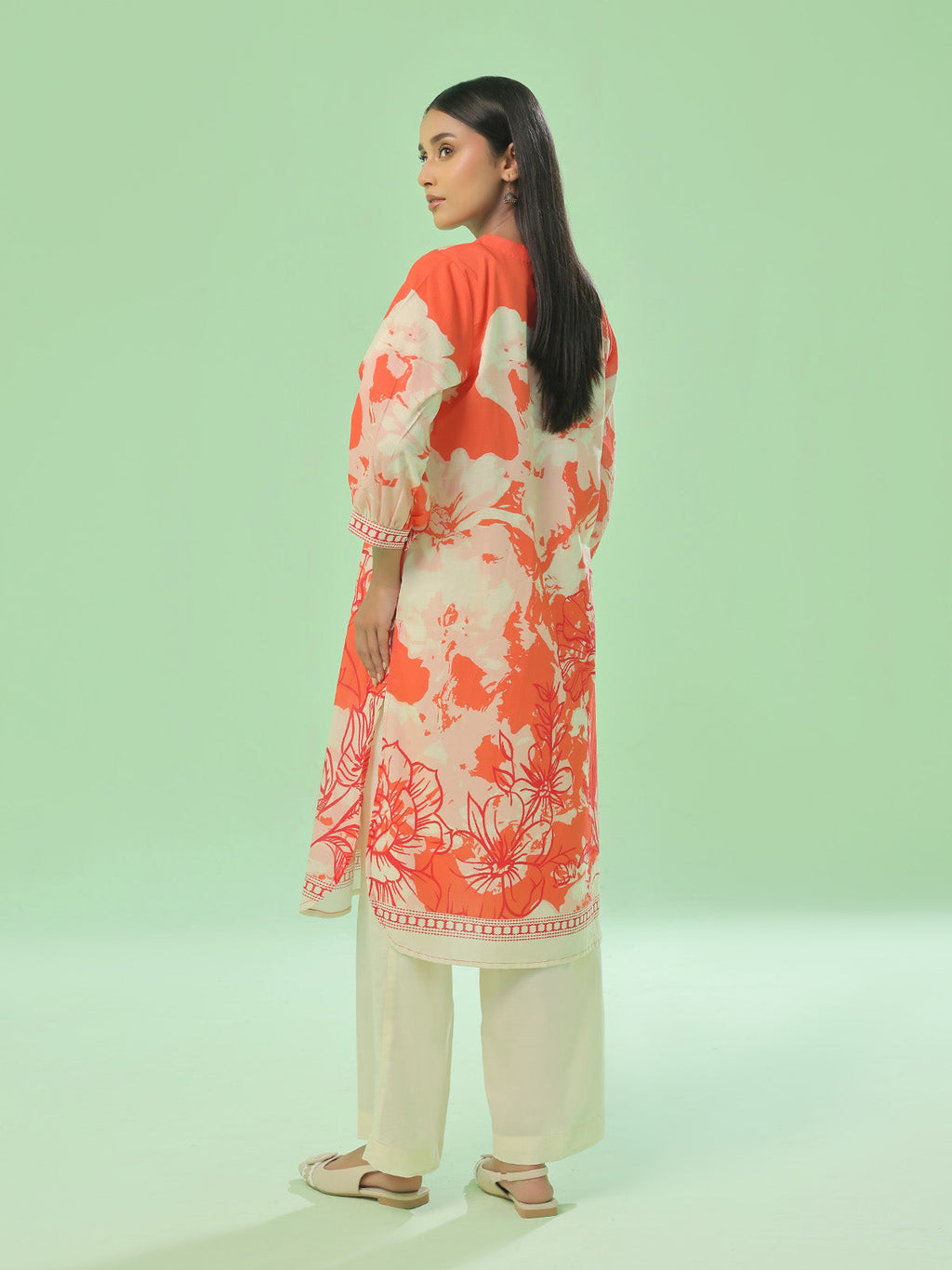 1Pc Printed Pret Kurti Lawn Orange - OWKT-2505044