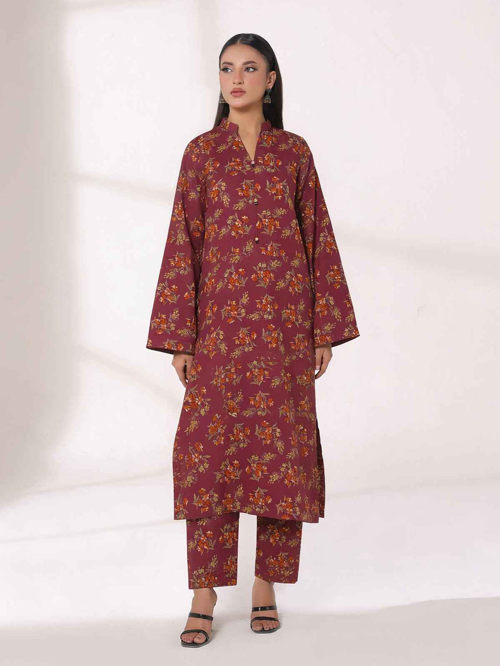 2Pc Printed Unstitched Shirt Trouser Lawn Pink & Orange - OL2P-6447-A