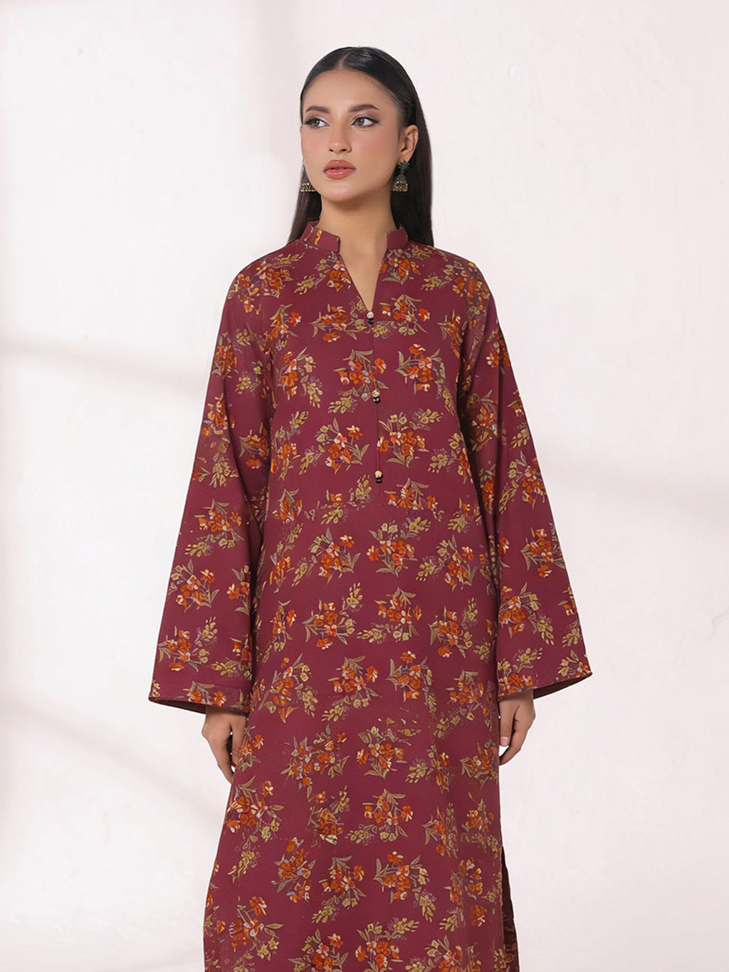 2Pc Printed Unstitched Shirt Trouser Lawn Pink & Orange - OL2P-6447-A
