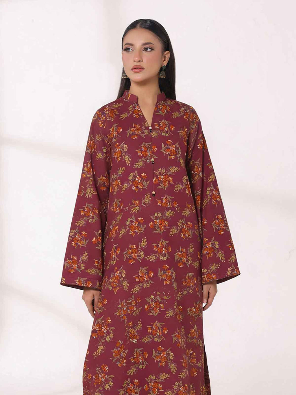 2Pc Printed Unstitched Shirt Trouser Lawn Pink & Orange - OL2P-6447-A
