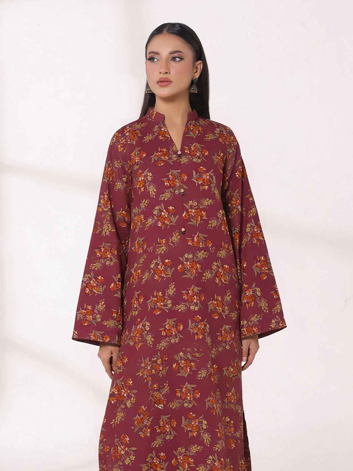 2Pc Printed Unstitched Shirt Trouser Lawn Pink & Orange - OL2P-6447-A