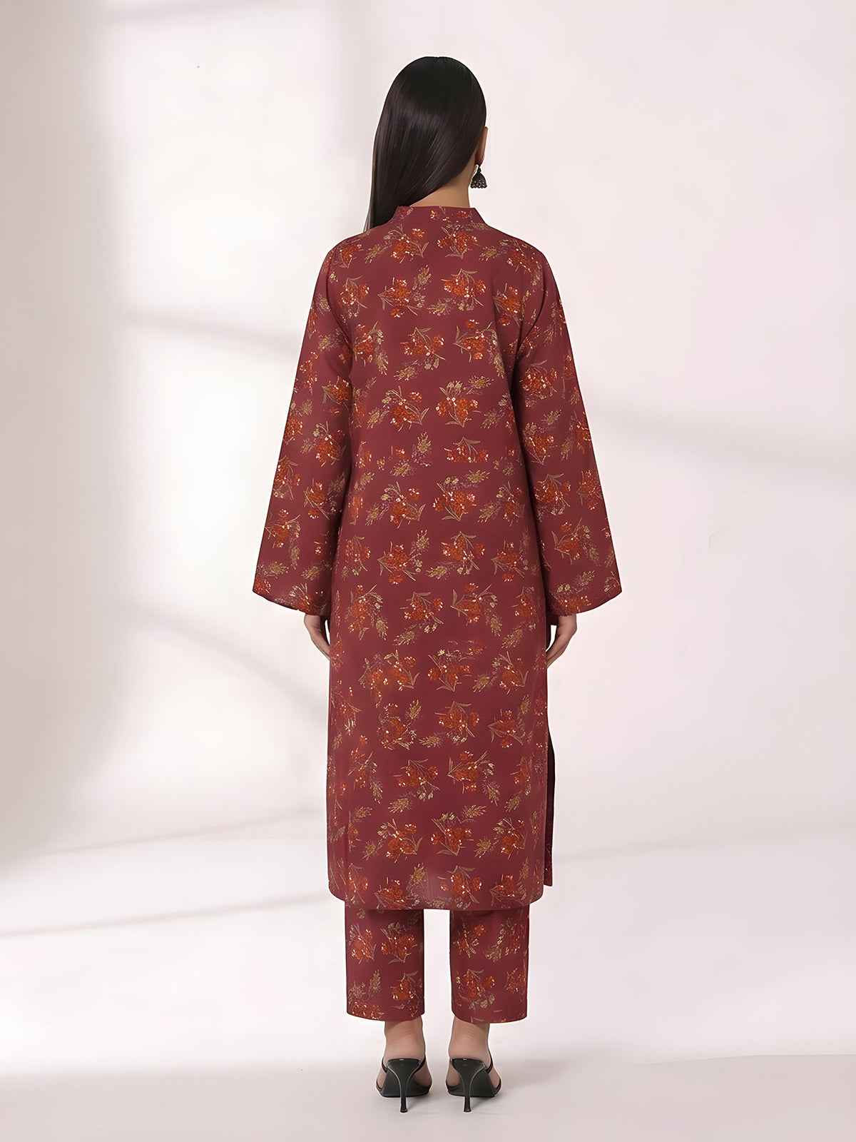 2Pc Printed Unstitched Shirt Trouser Lawn Pink & Orange - OL2P-6447-A