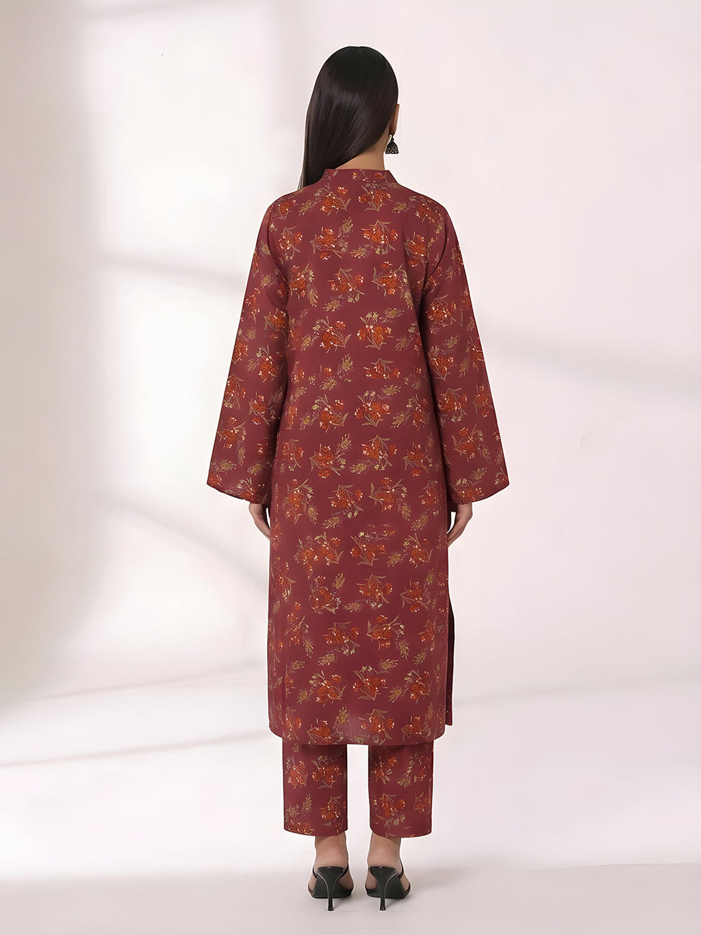 2Pc Printed Unstitched Shirt Trouser Lawn Pink & Orange - OL2P-6447-A