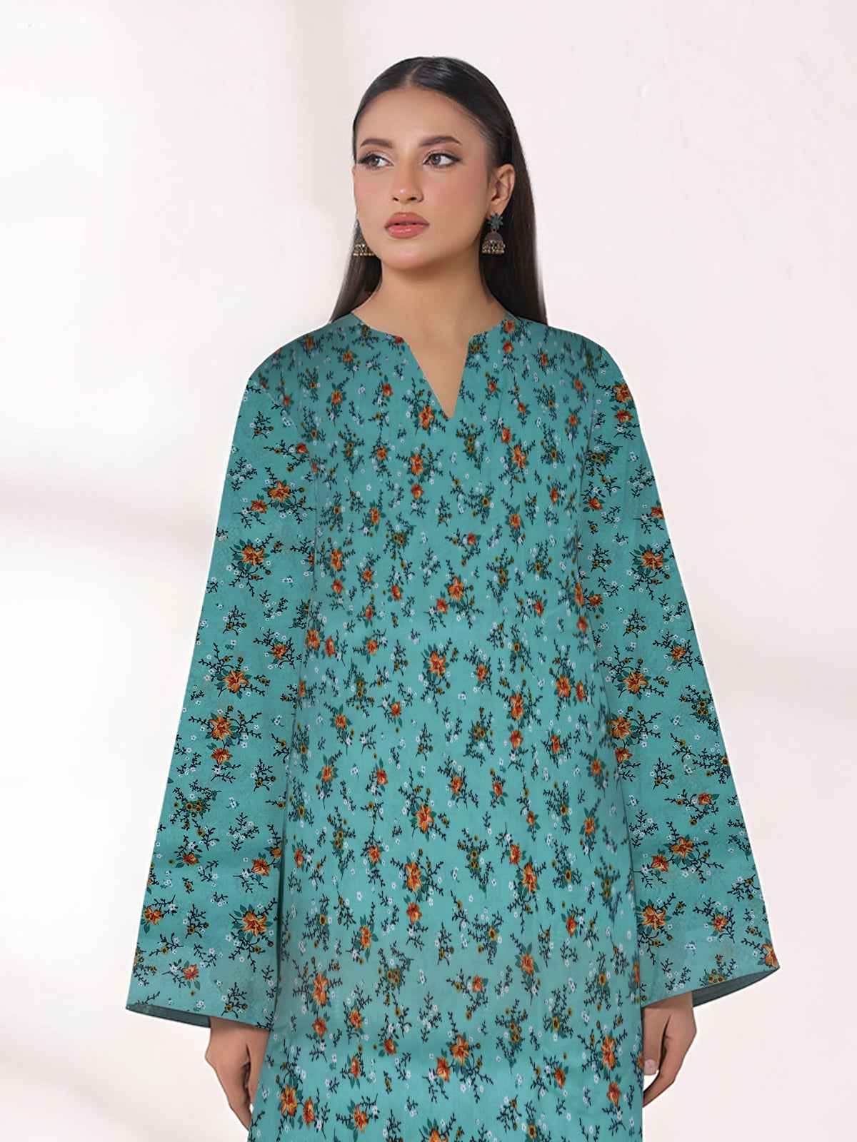 2Pc Printed Unstitched Shirt Trouser Lawn Green - OL2P-6448-A