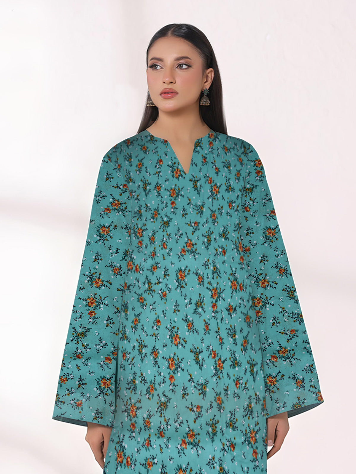 2Pc Printed Unstitched Shirt Trouser Lawn Green - OL2P-6448-A