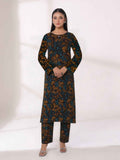2Pc Printed Unstitched Shirt Trouser Lawn Black & Yellow - OL2P-6450-A