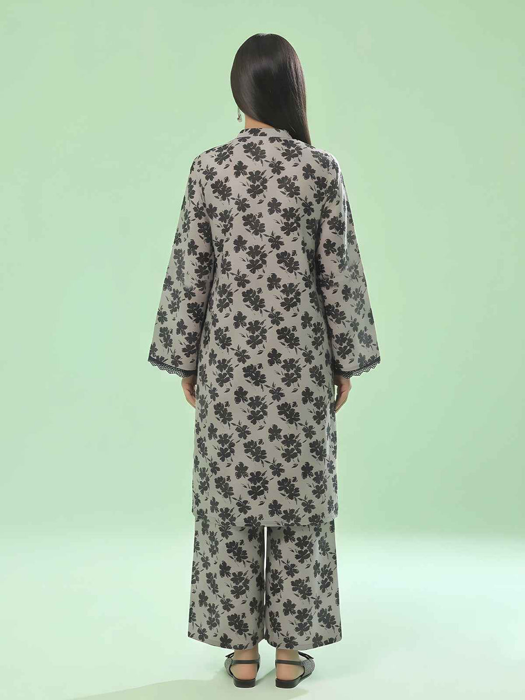 1Pc Printed Unstitched Kurti Swiss Lawn Beige & Black - OLK-6163-B