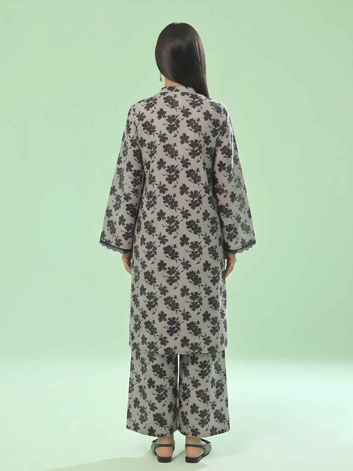 1Pc Printed Unstitched Kurti Swiss Lawn Beige & Black - OLK-6163-B