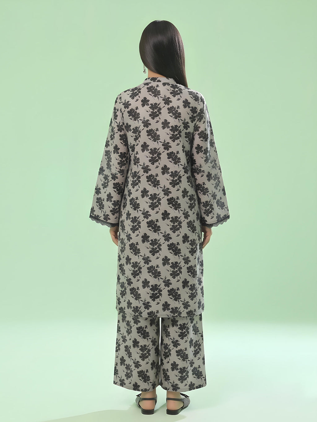 1Pc Printed Unstitched Kurti Swiss Lawn Beige & Black - OLK-6163-B