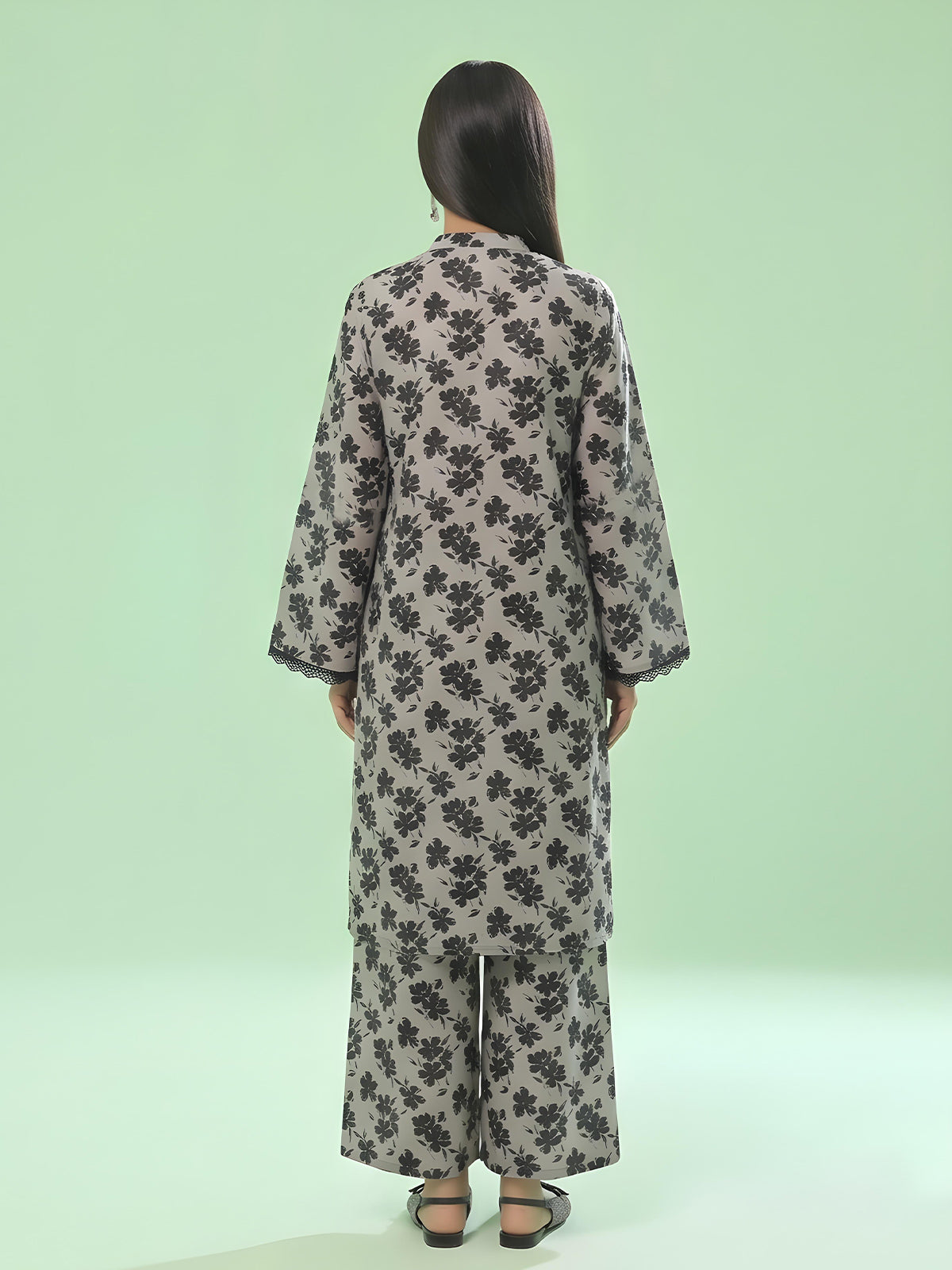 1Pc Printed Unstitched Kurti Swiss Lawn Beige & Black - OLK-6163-B