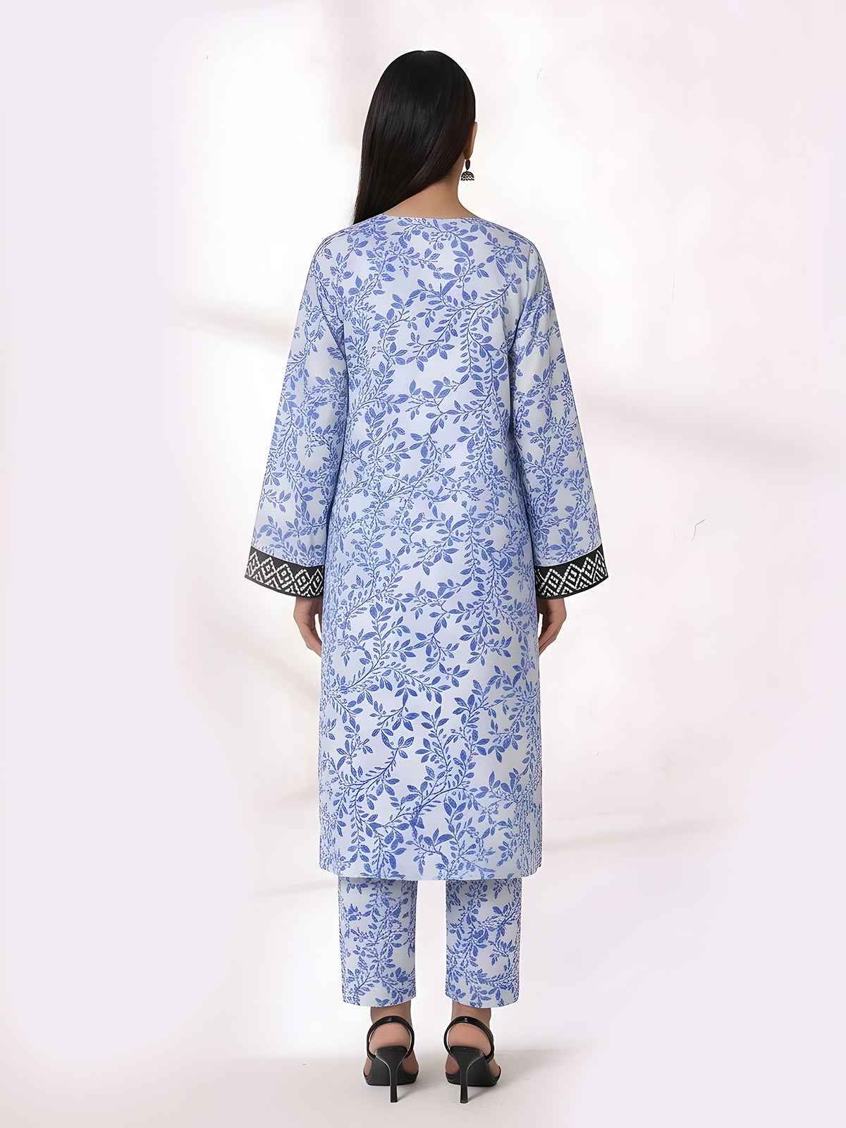 1Pc Printed Unstitched Kurti Lawn White & Blue - OLK-6286-A