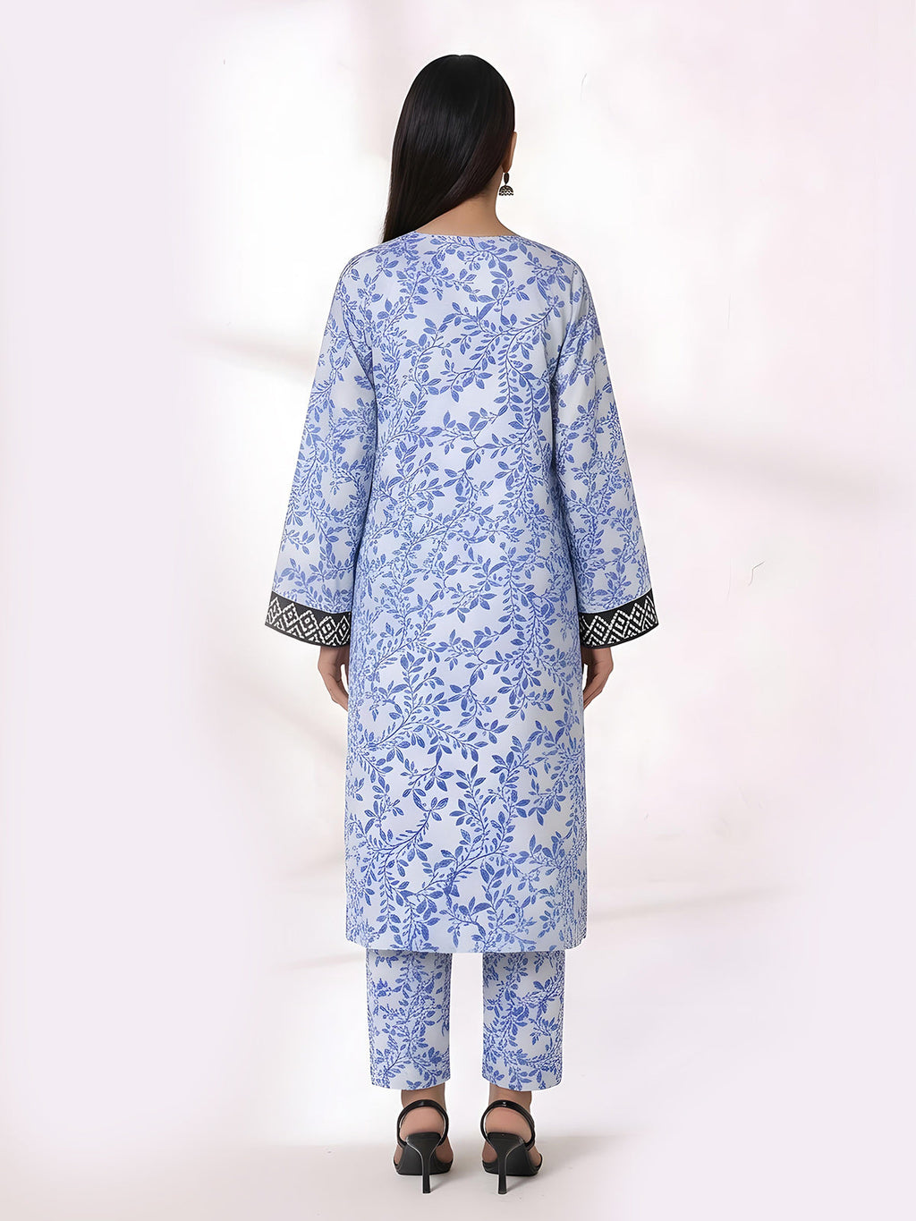 1Pc Printed Unstitched Kurti Lawn White & Blue - OLK-6286-A