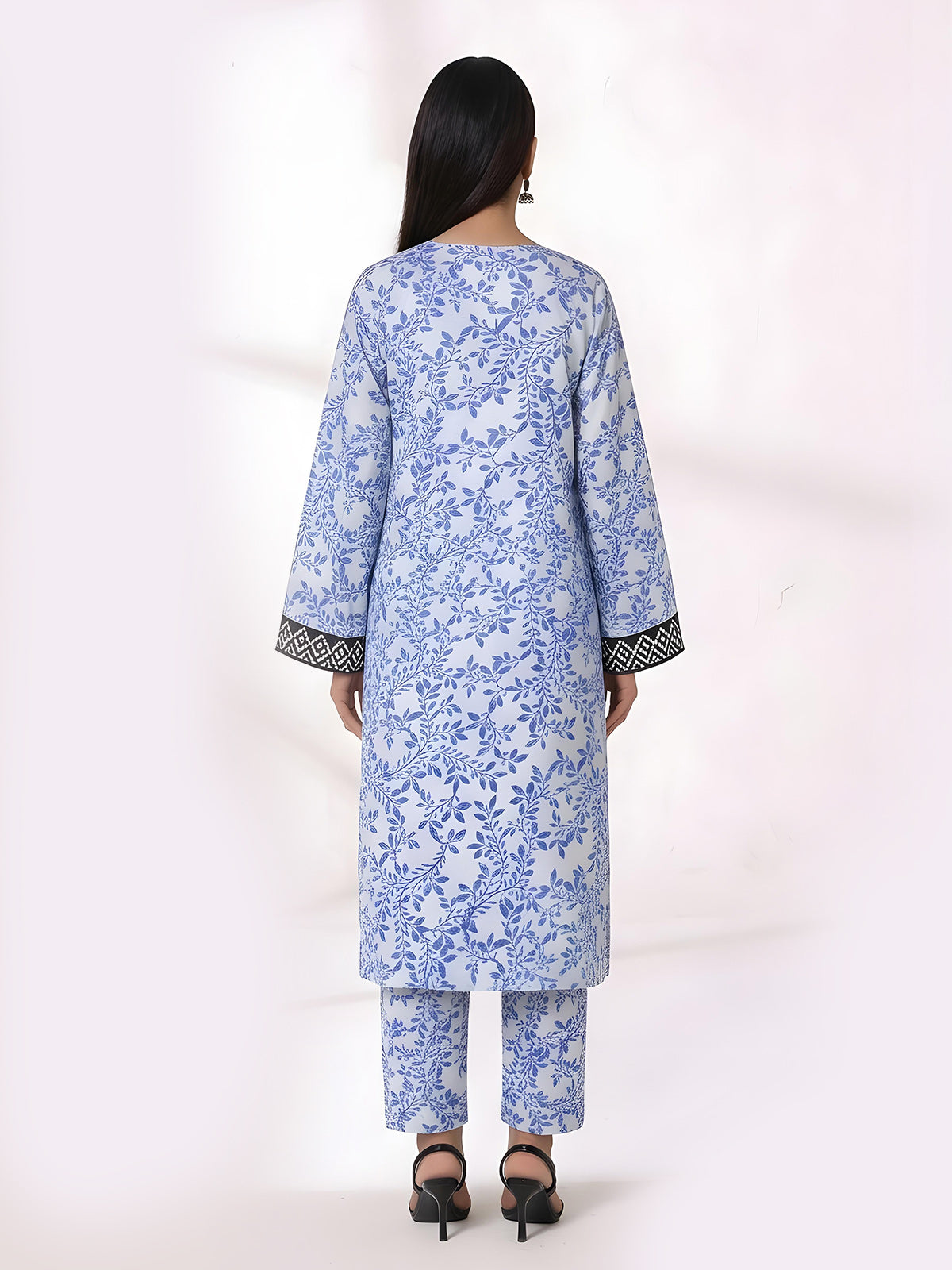 1Pc Printed Unstitched Kurti Lawn White & Blue - OLK-6286-A