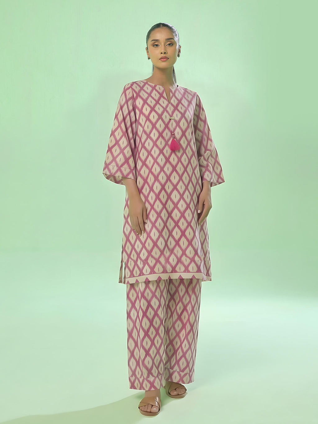 1Pc Printed Unstitched Kurti Lawn Pink - OLK-6293-A