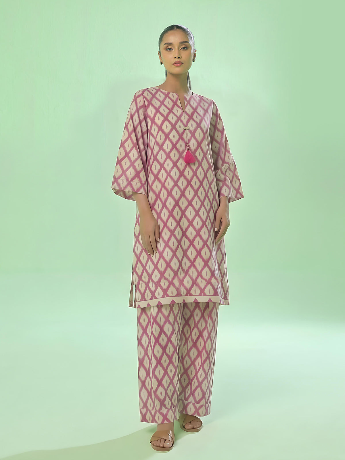 1Pc Printed Unstitched Kurti Lawn Pink - OLK-6293-A