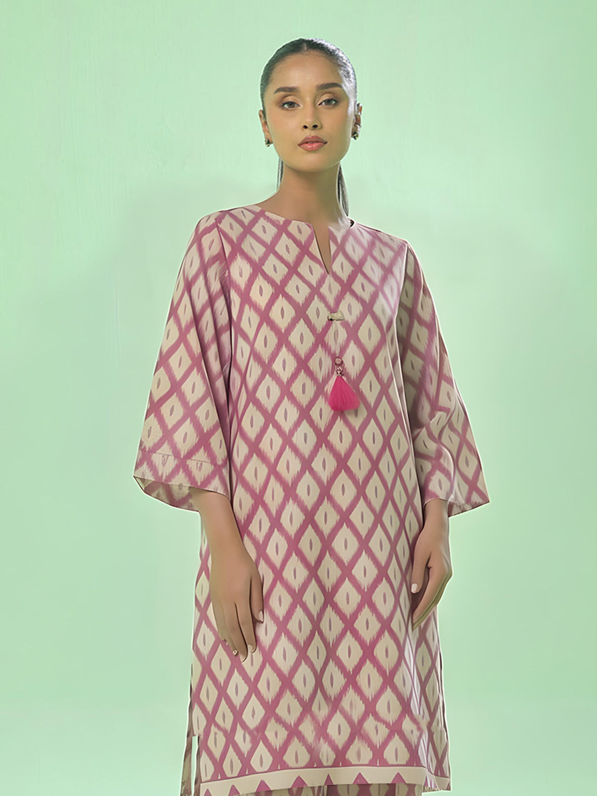 1Pc Printed Unstitched Kurti Lawn Pink - OLK-6293-A
