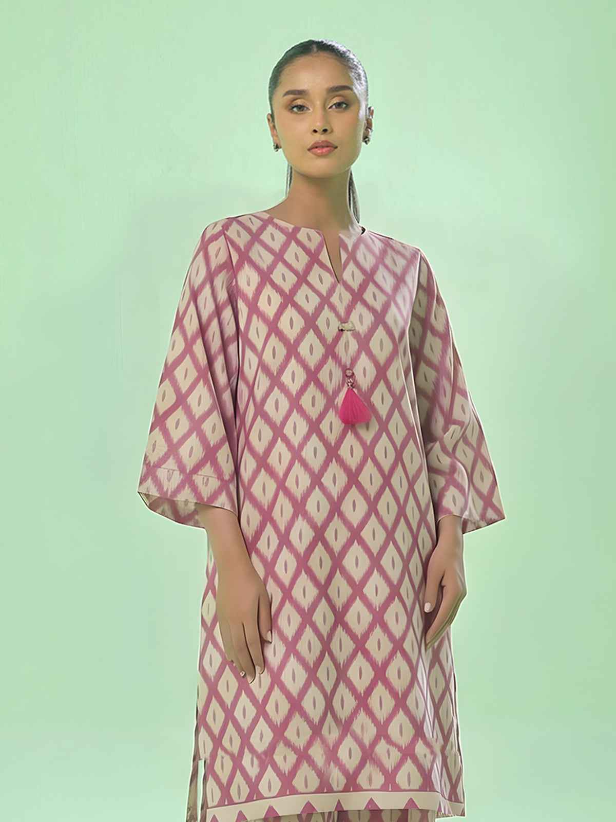 1Pc Printed Unstitched Kurti Lawn Pink - OLK-6293-A