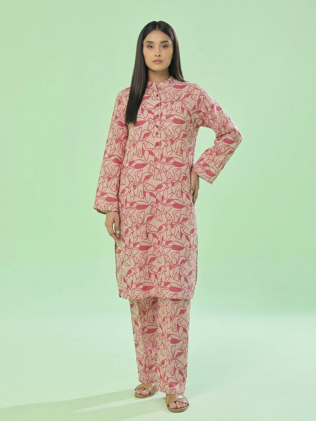 1Pc Printed Unstitched Kurti Swiss Lawn Peach - OLK-6298-A
