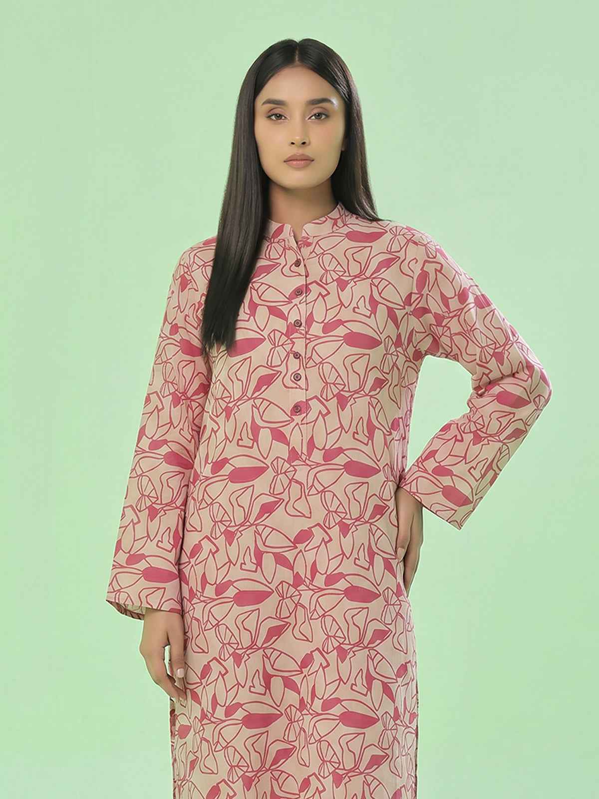 1Pc Printed Unstitched Kurti Swiss Lawn Peach - OLK-6298-A