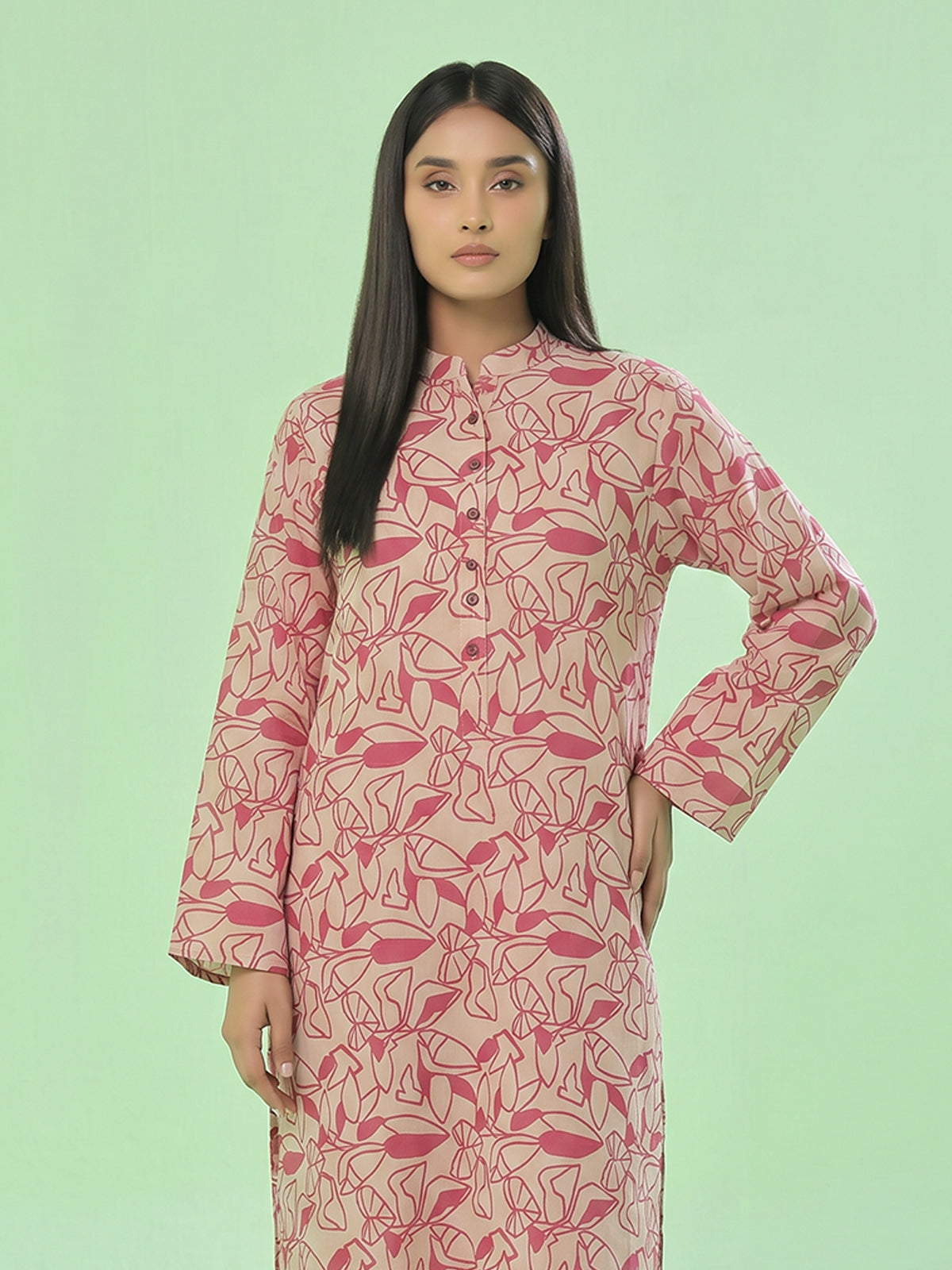 1Pc Printed Unstitched Kurti Swiss Lawn Peach - OLK-6298-A